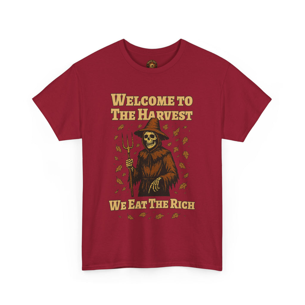 Eat the Rich Shirt – Welcome to the Harvest Skeleton Scarecrow Tee – Fall of Humanity Collection – Trash Cult Supply Co.