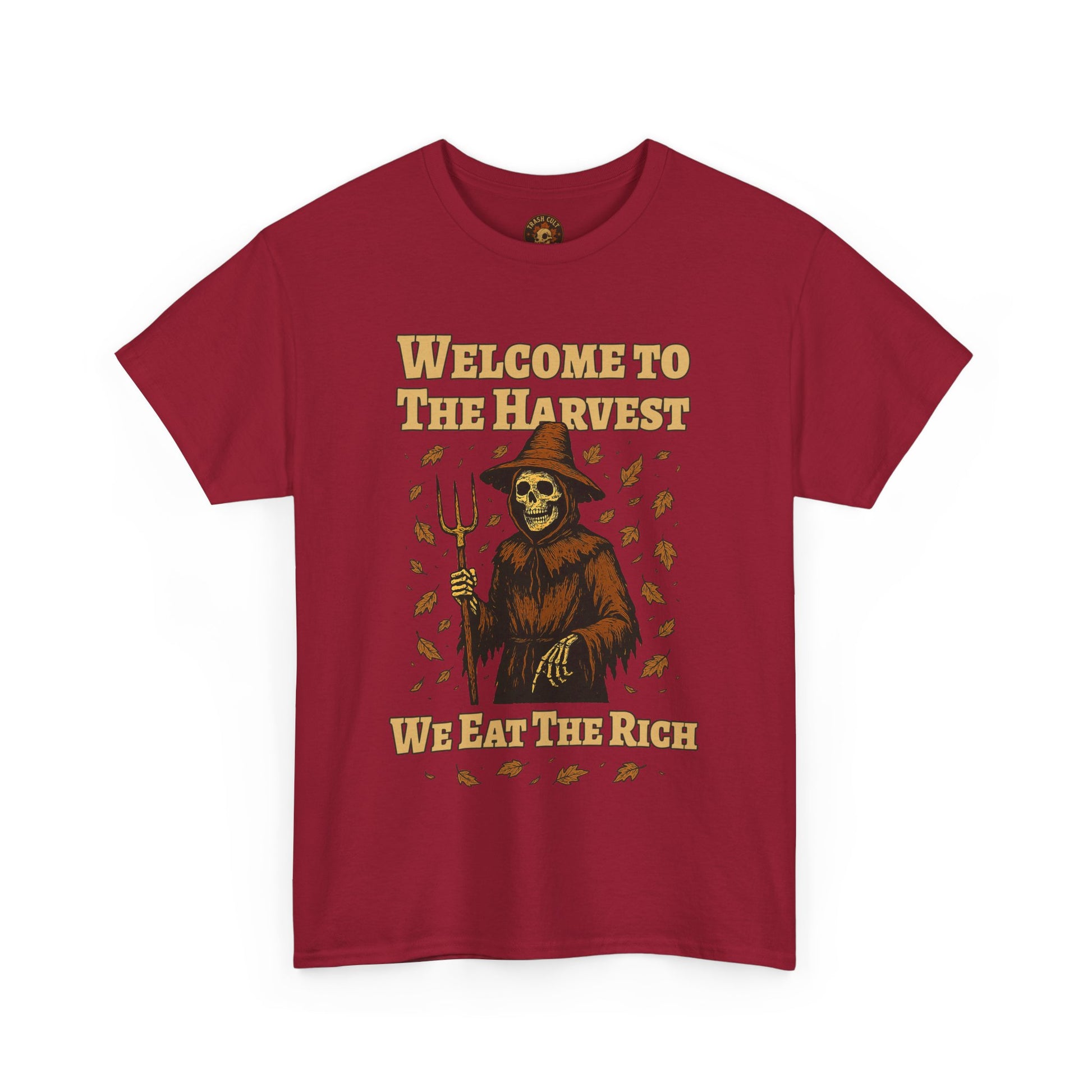 Eat the Rich Shirt – Welcome to the Harvest Skeleton Scarecrow Tee – Fall of Humanity Collection – Trash Cult Supply Co.
