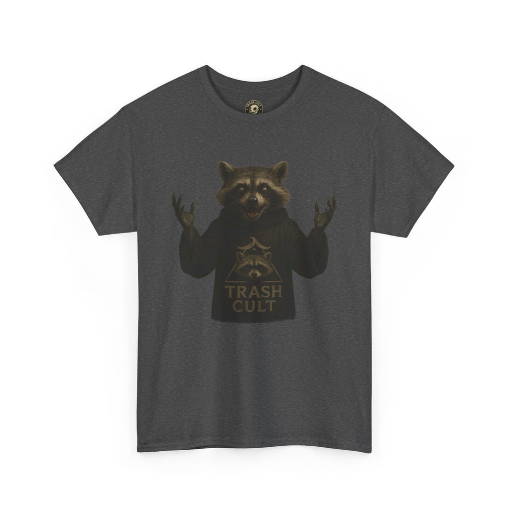 Raccoon Cult Leader Shirt – Trash Cult Unhinged Mascot Tee for Dark Fabrics | Gildan 5000