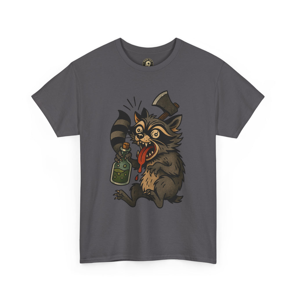 Unhinged Raccoon Shirt – Chaos Gremlin with Axe & Potion | Tattoo Style Tee