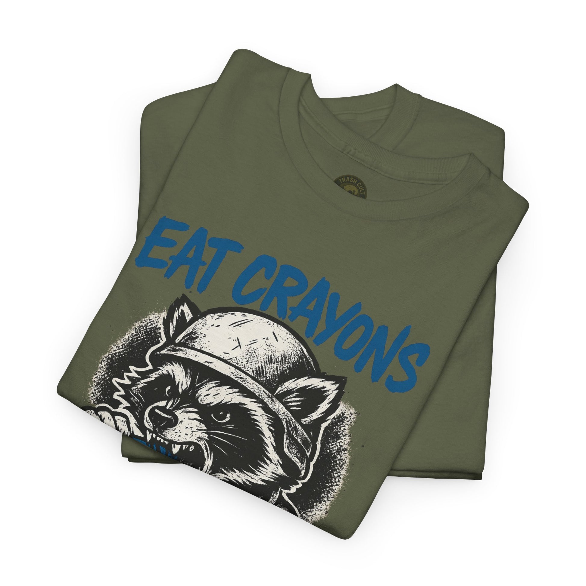 Eat Crayons Crush Skulls Stay Feral Military Raccoon Shirt – Gildan 5000