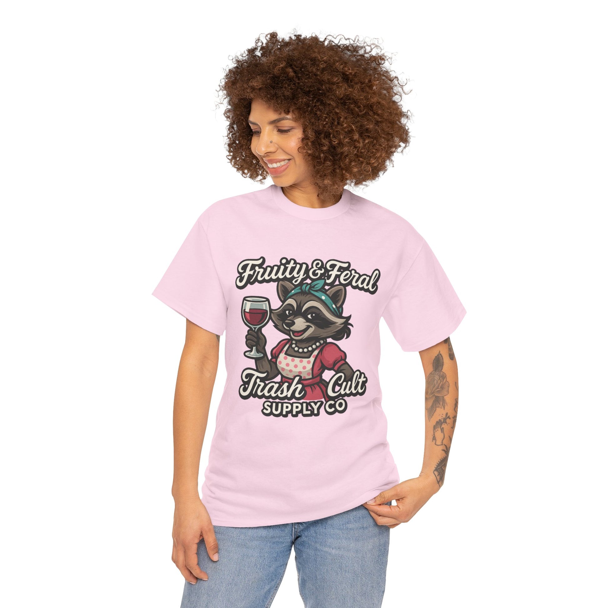 Fruity & Feral Raccoon Housewife Tee – Trash Cult Supply Co. on Gildan 5000