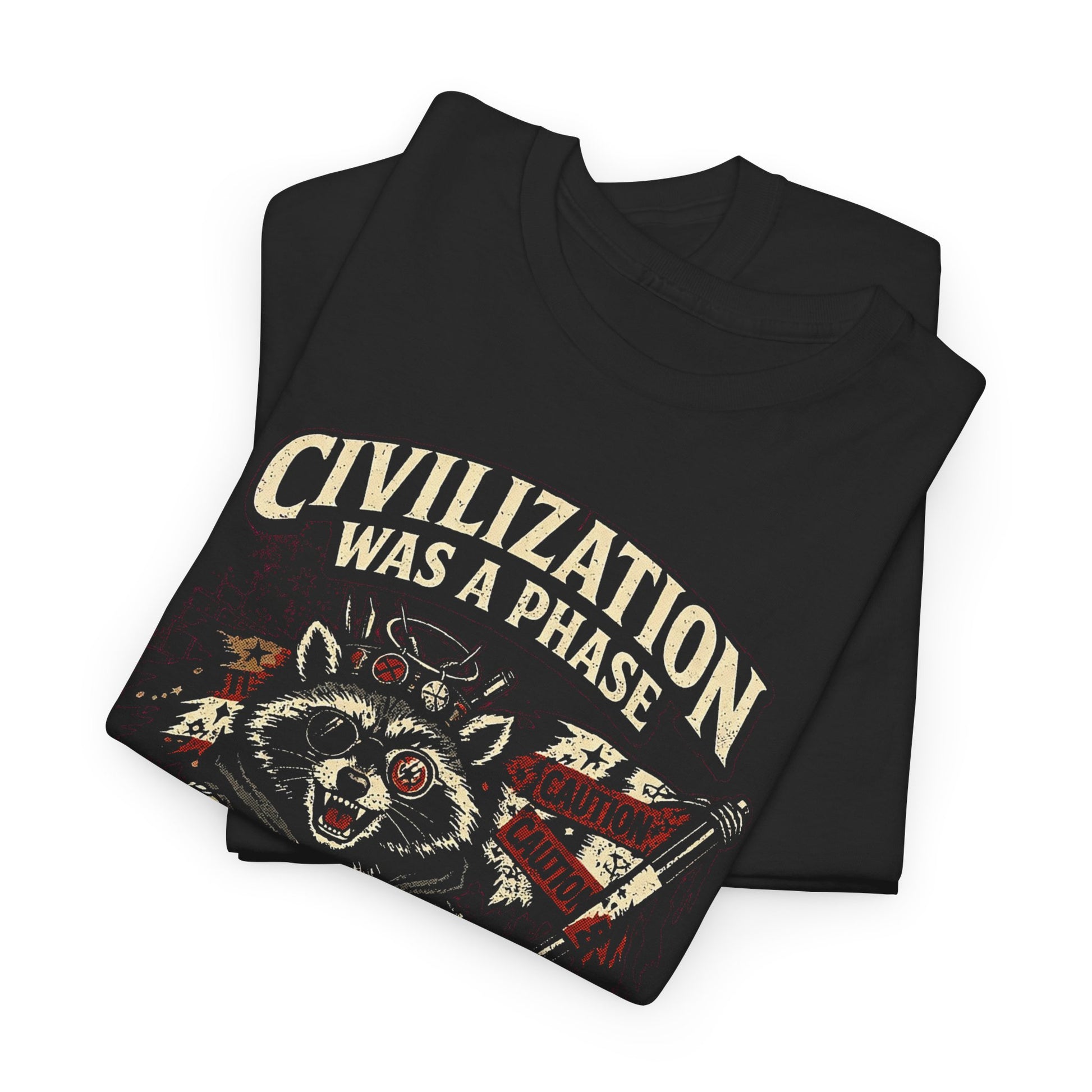 Civilization Was a Phase Raccoon Graphic Tee — Vintage Patriotic Trash Cult Design