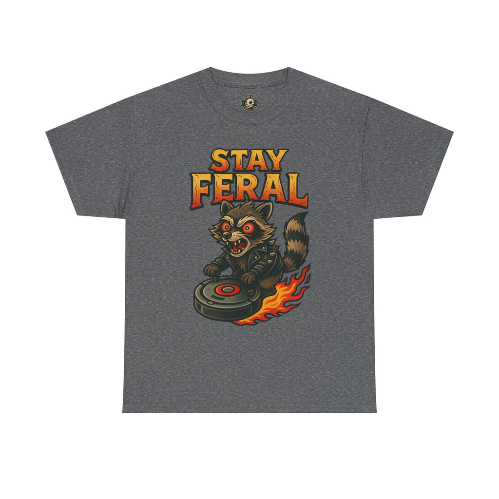 Stay Feral Roomba Raccoon T-Shirt – Bold New School Tattoo Style | Trash Cult Supply Co