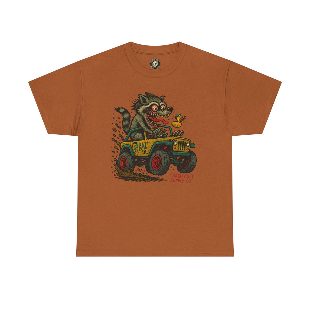 Feral Jeep Raccoon Shirt – Ed Roth Style Off-Road Chaos | Trash Cult Supply Co | Gildan 5000 Tee