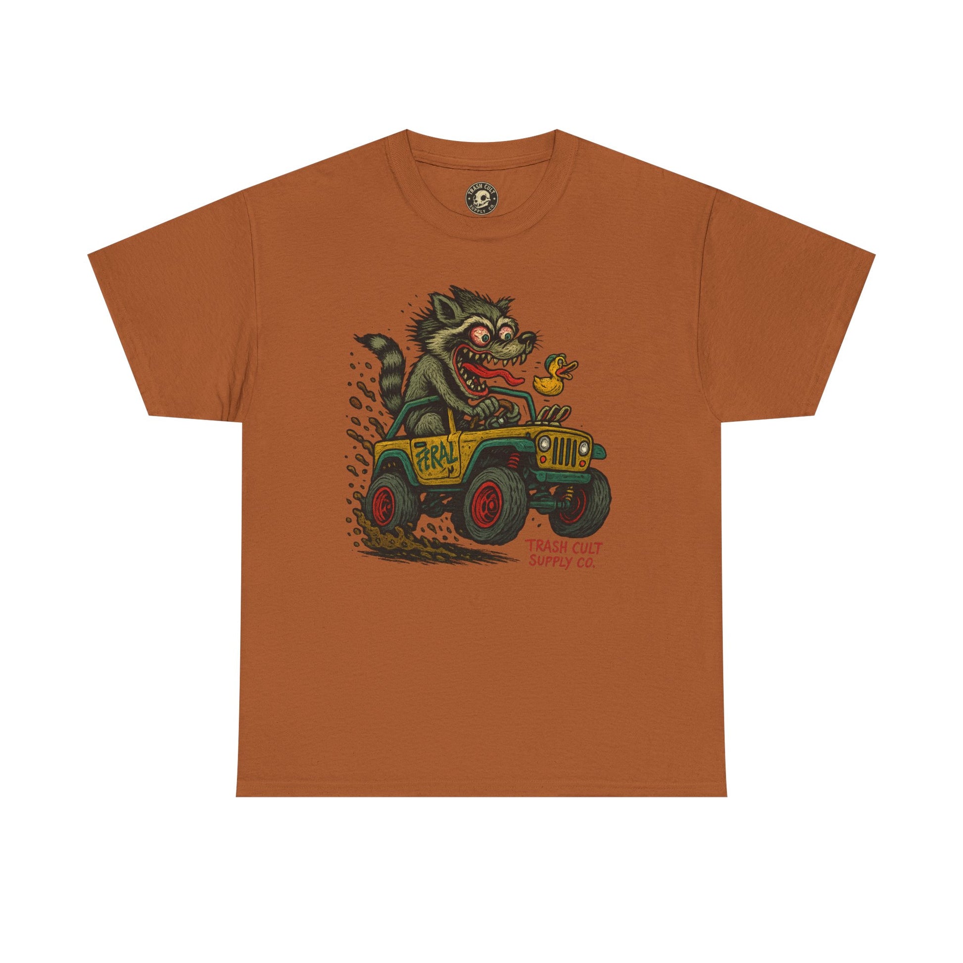 Feral Jeep Raccoon Shirt – Ed Roth Style Off-Road Chaos | Trash Cult Supply Co | Gildan 5000 Tee