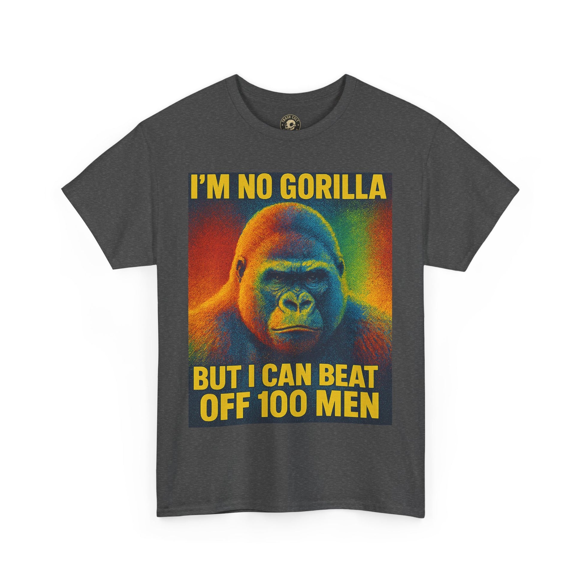 I’m No Gorilla But I Can Beat Off 100 Men Shirt – Multicolor Halftone Gorilla Tee on Gildan 5000