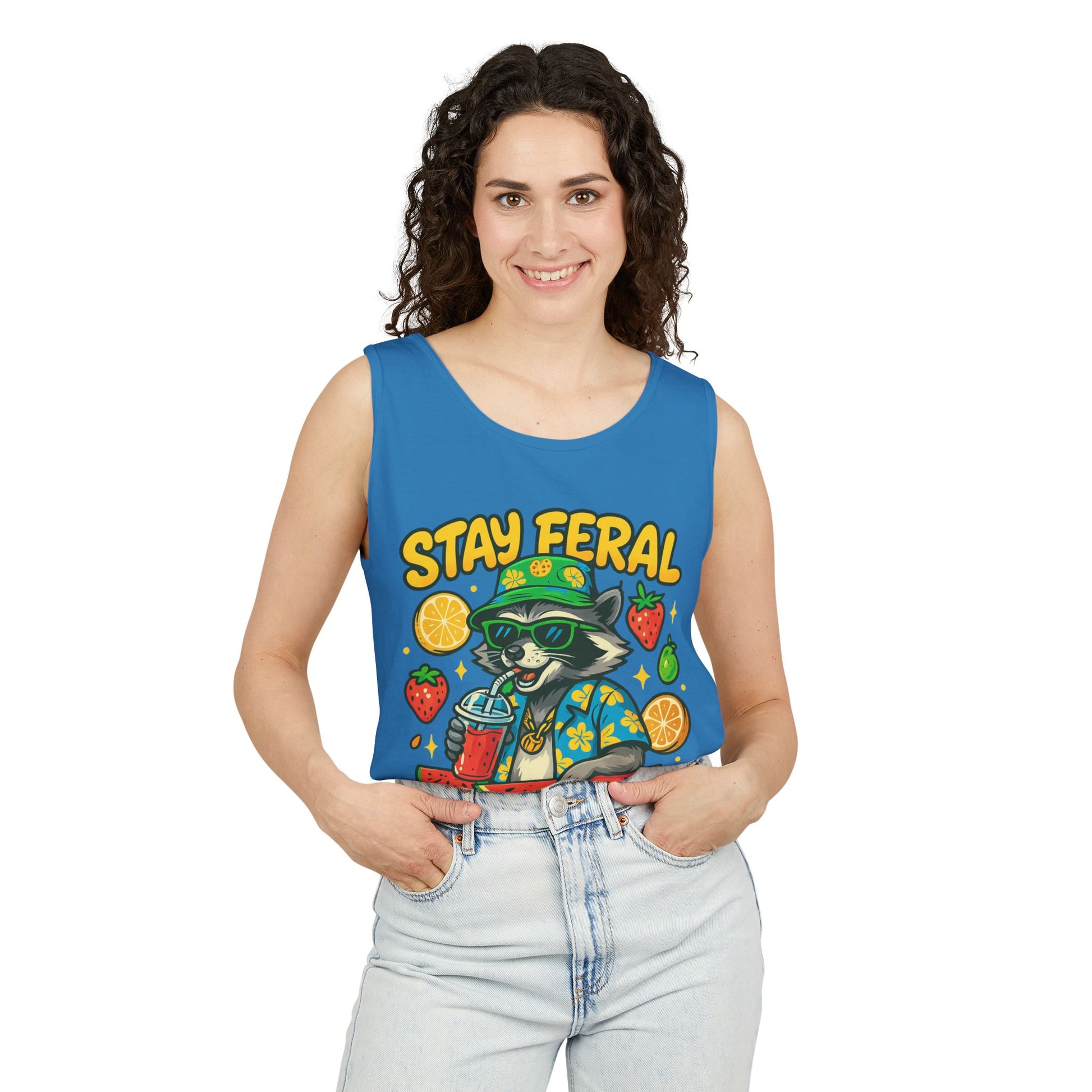 Stay Feral Stay Fresh Tank Top, Summer Apparel, Unisex Graphic Tee, Beachwear, Fun Gift for Animal Lovers