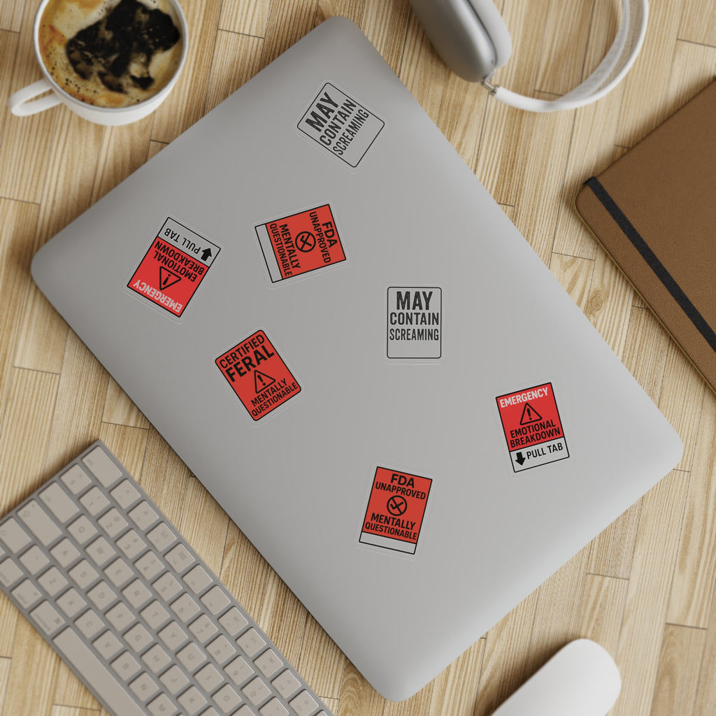 Feral Sticker Sheet Bundle – 10 Bold Mental Health & Chaos-Themed Stickers | Transparent, White & Holographic Vinyl