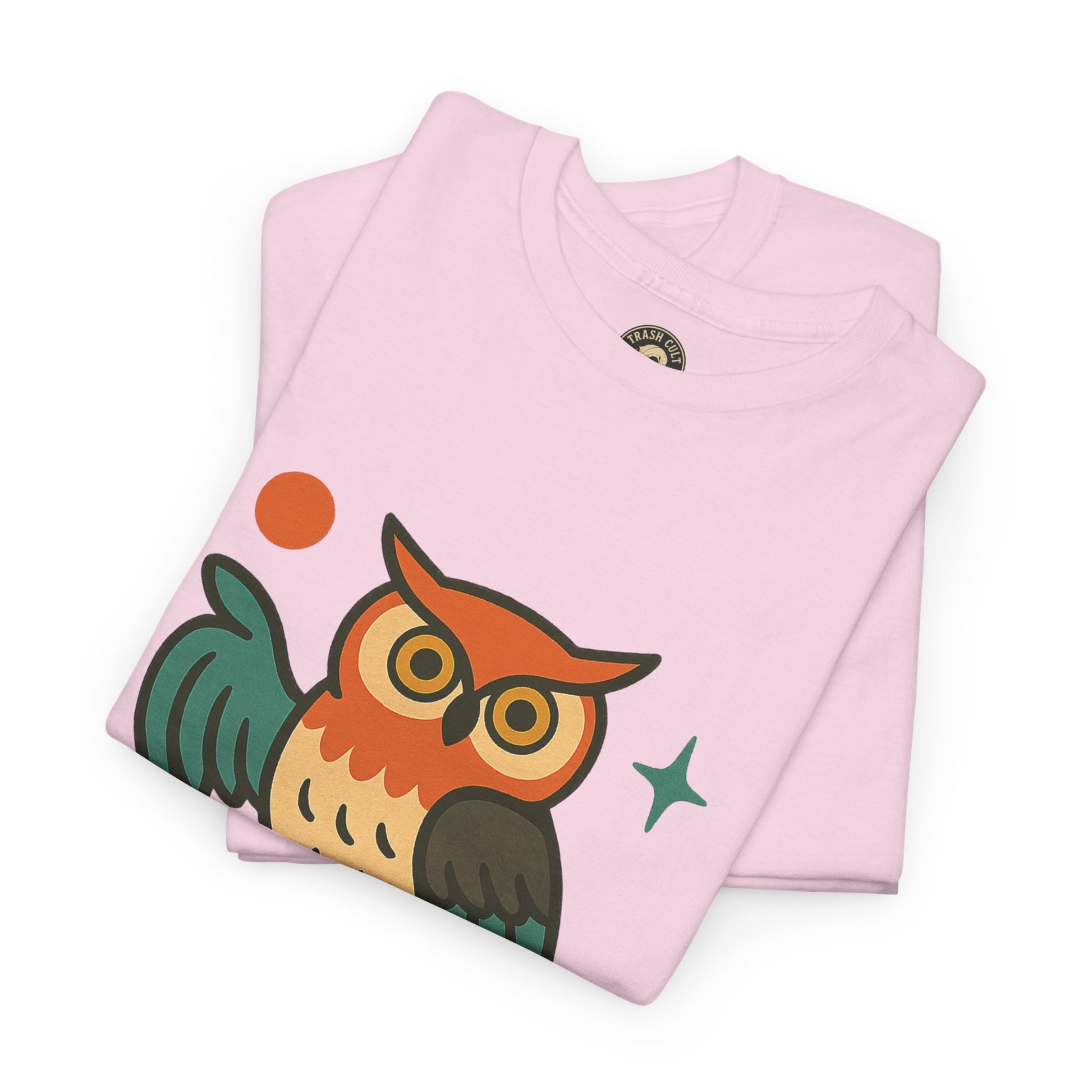 Vintage Owl Graphic Tee, Unisex Heavy Cotton Tee, Trash Cult Shirt, Nature Lover Gift, Eco-Friendly Apparel