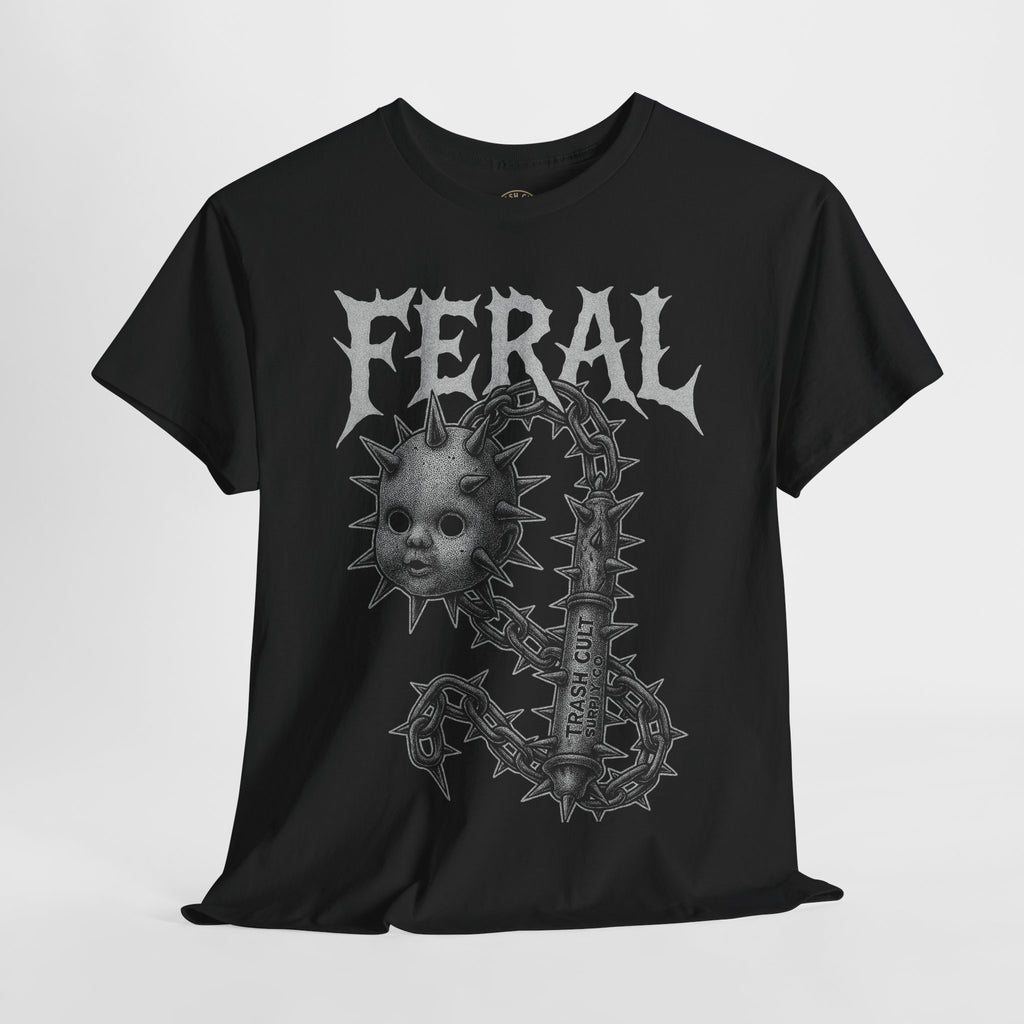 FERAL Spiked Doll Flail Tee – Halftone Gothic Weapon Shirt | Trash Cult Supply Co. | Gildan 5000