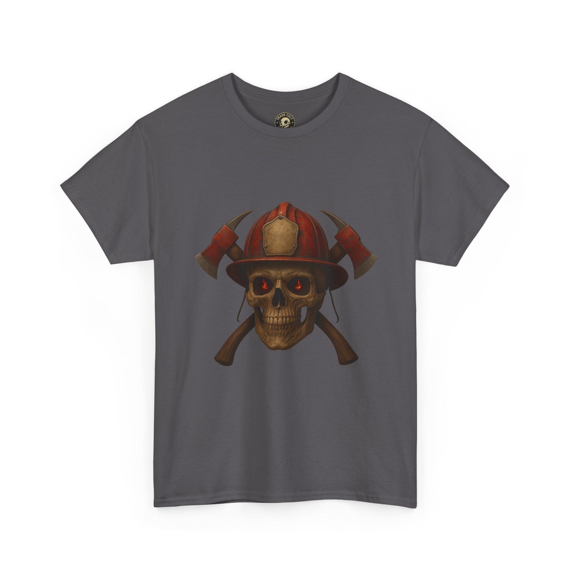 Skull Firefighter Tee, Unisex Heavy Cotton Shirt, Firefighter Gift, Halloween Costume T-Shirt, Unique Graphic Tee, Casual Wear
