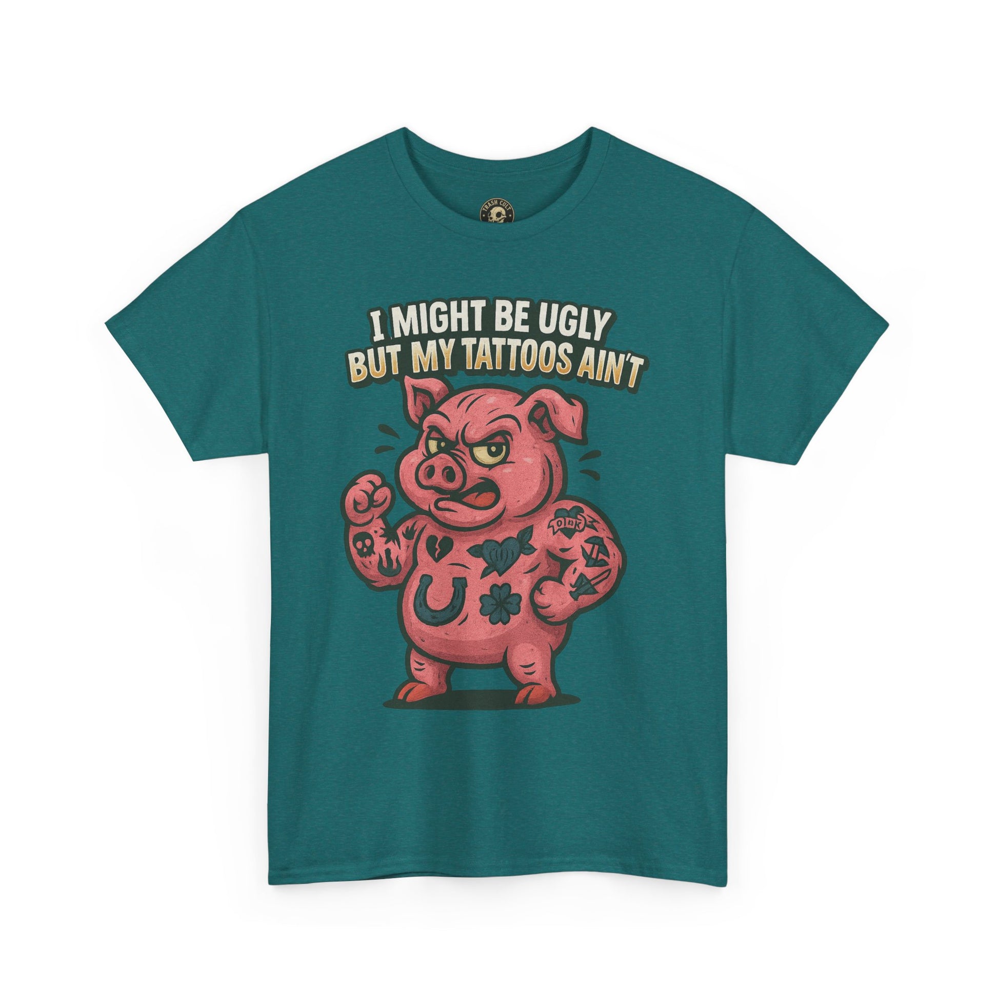 Funny Pig Tattoo Unisex Heavy Cotton Tee, Graphic Shirt, Gift for Tattoo Lovers, Casual Wear, Humor Tees