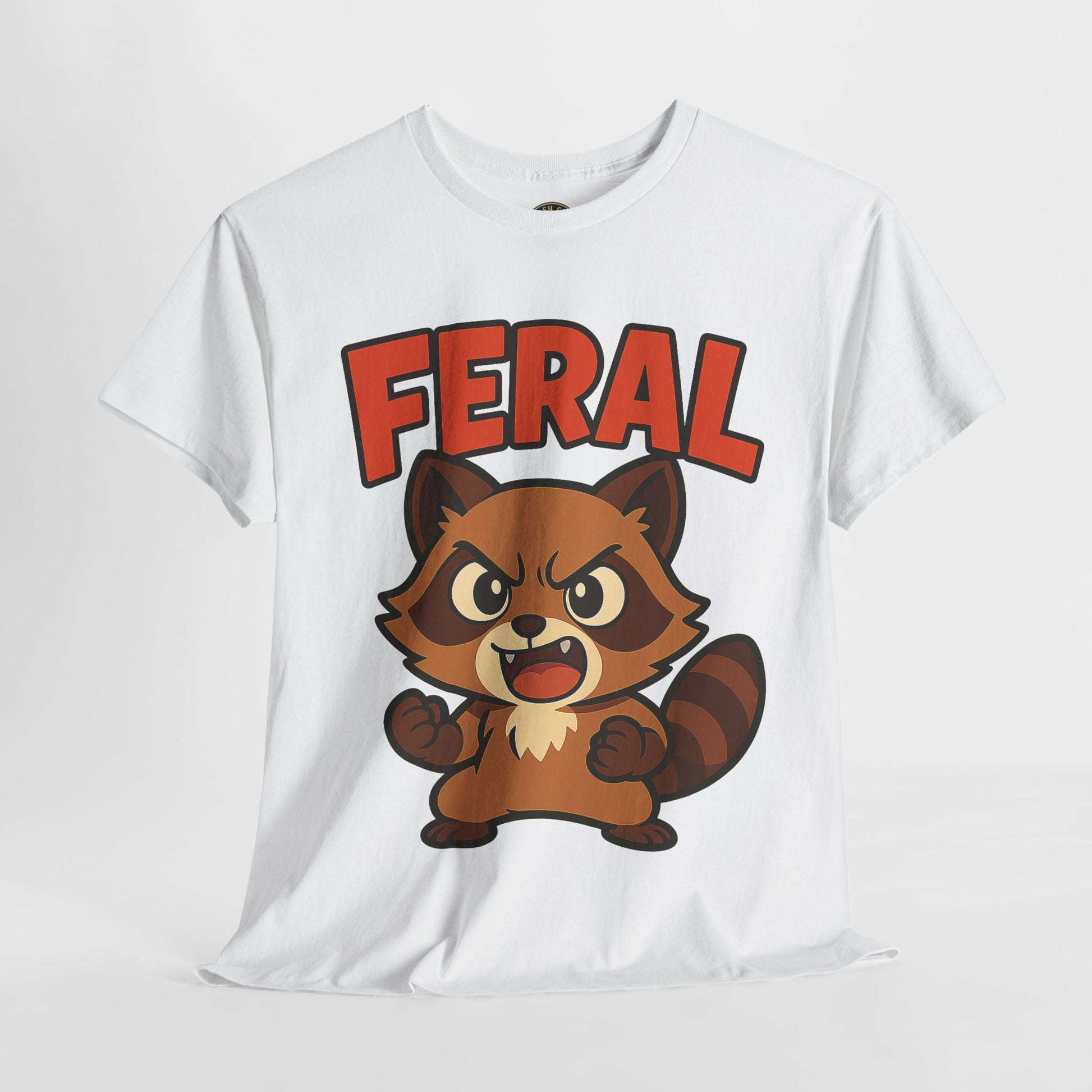Feral Cartoon Tee - Unisex Heavy Cotton Shirt, Cute Graphic, Animal Lovers Gift, Casual Wear, Fun T-Shirt for Kids & Adults