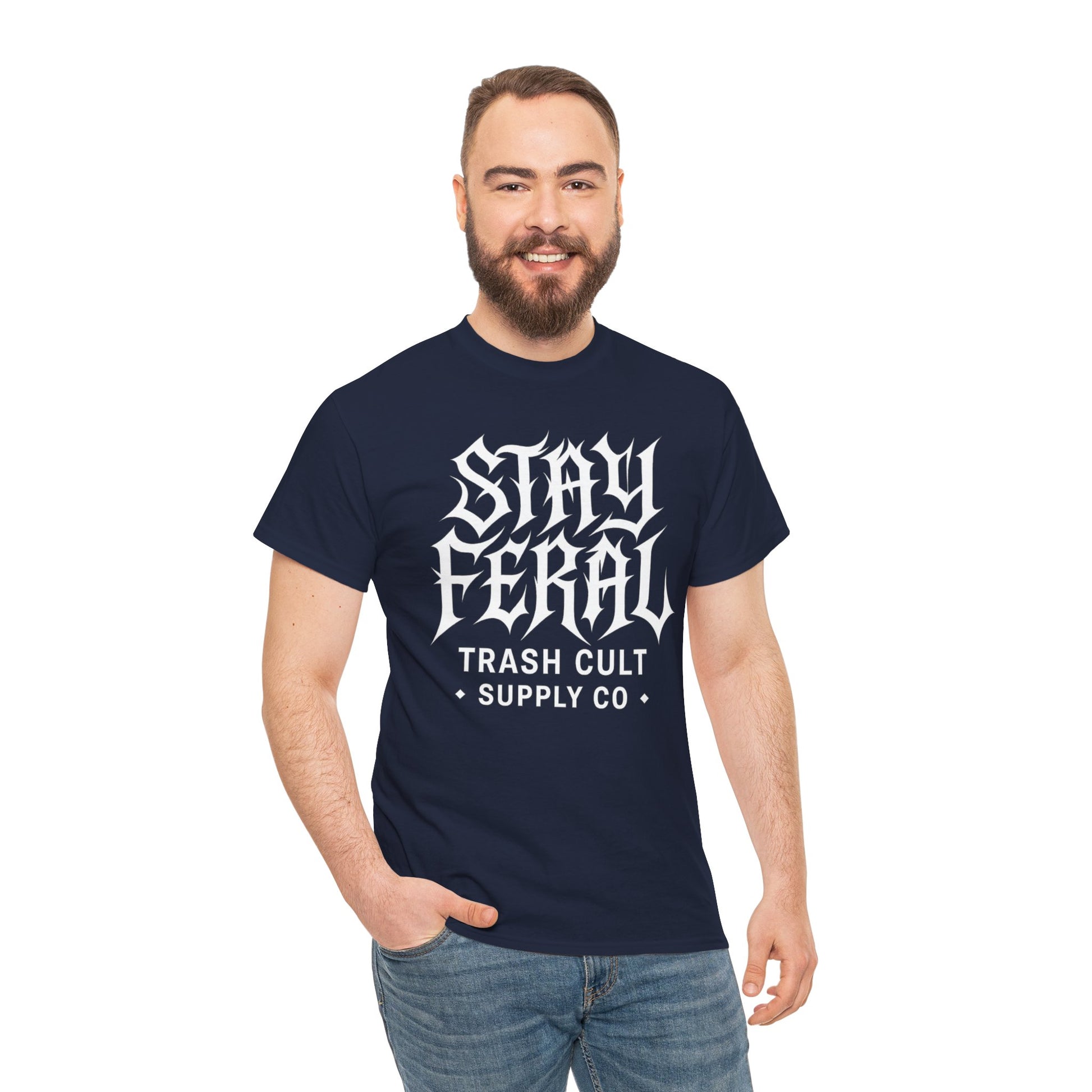 Unisex Heavy Cotton Tee - Stay Feral Graphic Tee, Streetwear Shirt, Gift for Wild Spirits, Eco-Friendly Casualwear, Summer Fashion