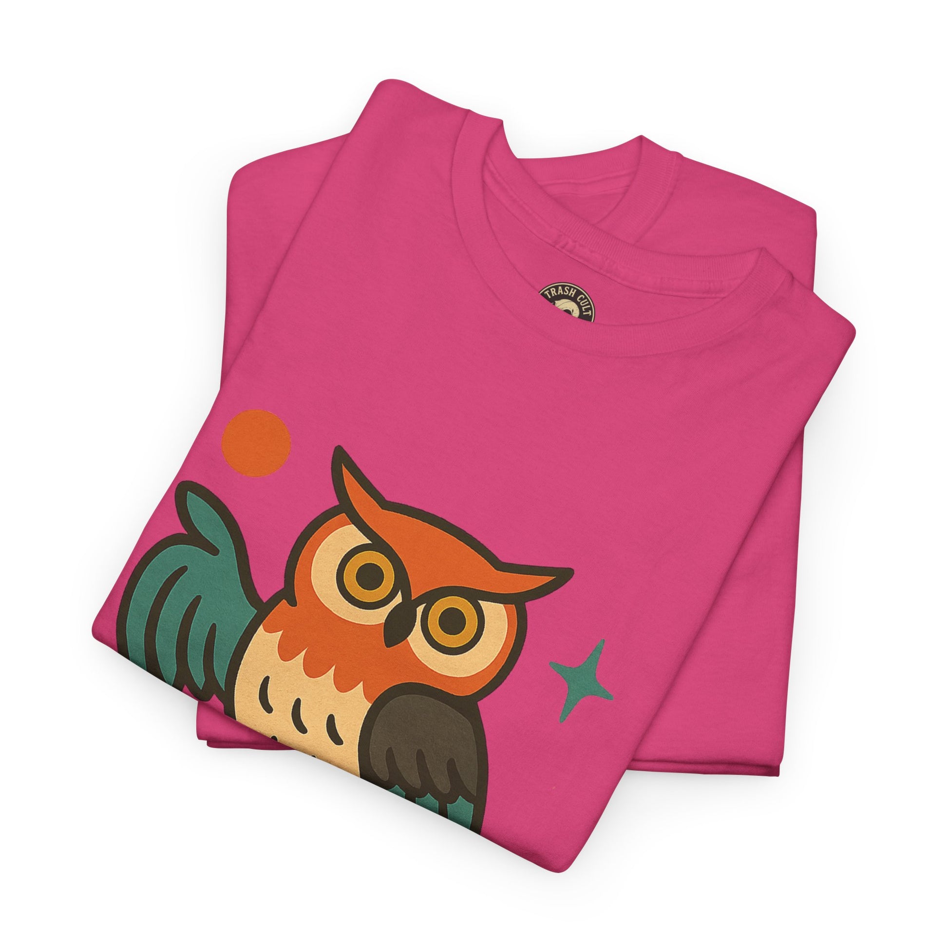 Vintage Owl Graphic Tee, Unisex Heavy Cotton Tee, Trash Cult Shirt, Nature Lover Gift, Eco-Friendly Apparel