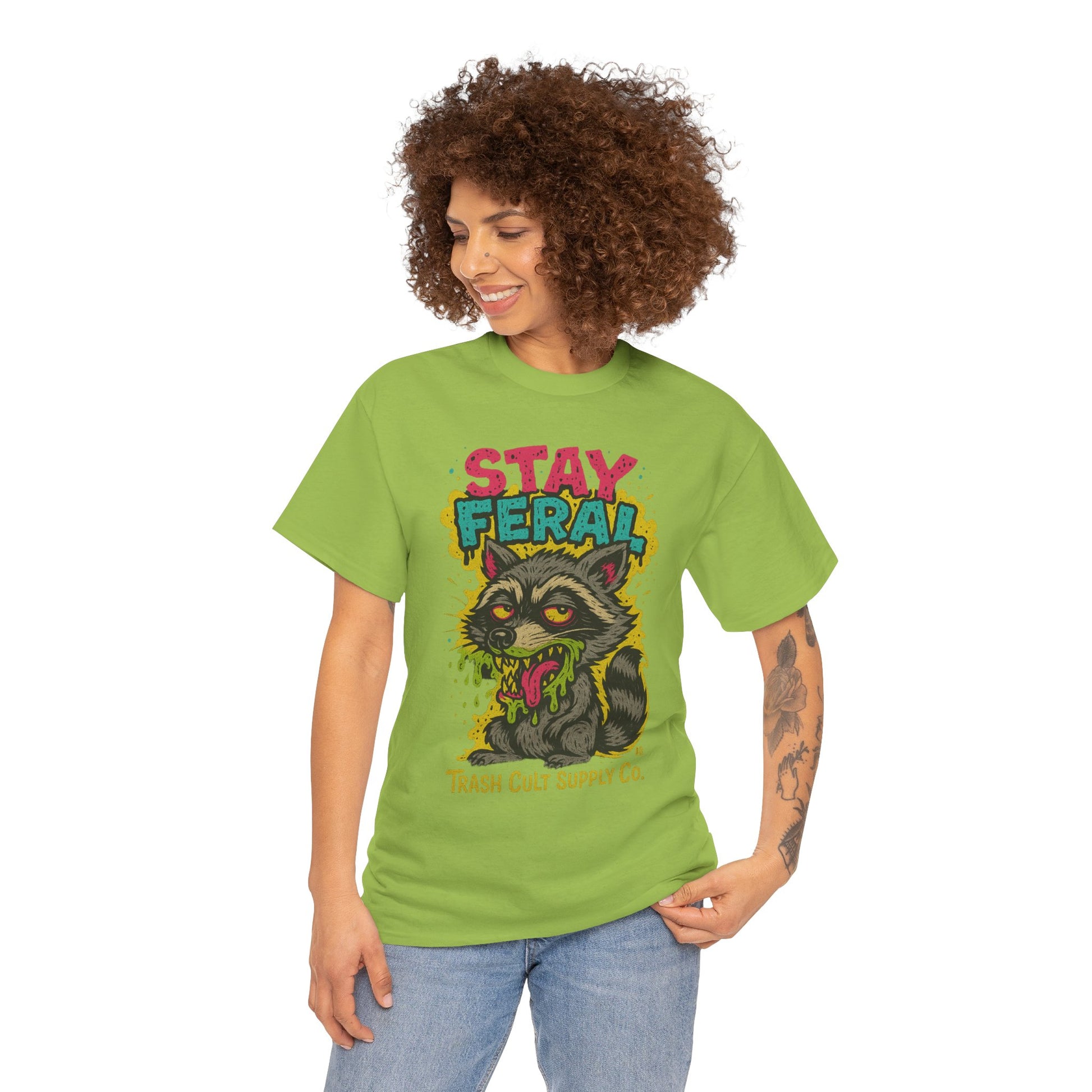 Stay Feral Raccoon Lowbrow Tee – Trash Cult Supply Co. | Gildan 5000