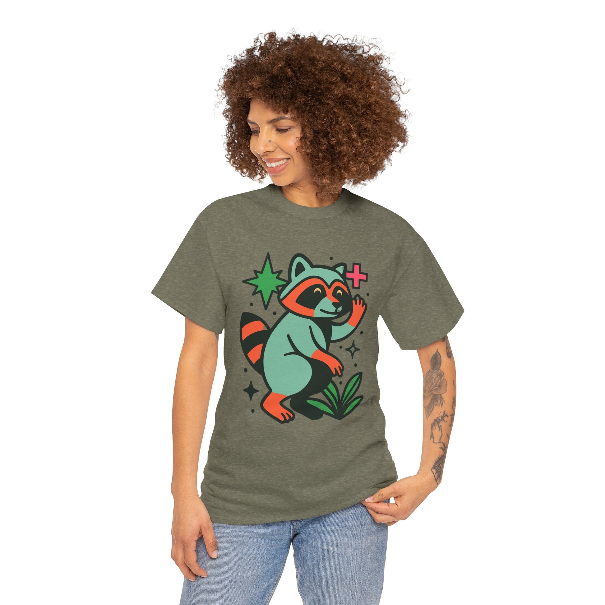 Playful Raccoon Unisex Heavy Cotton Tee | Cute Animal Shirt for Nature Lovers, Graphic Tee, Gift for Kids, Casual Wear, Eco-Friendly