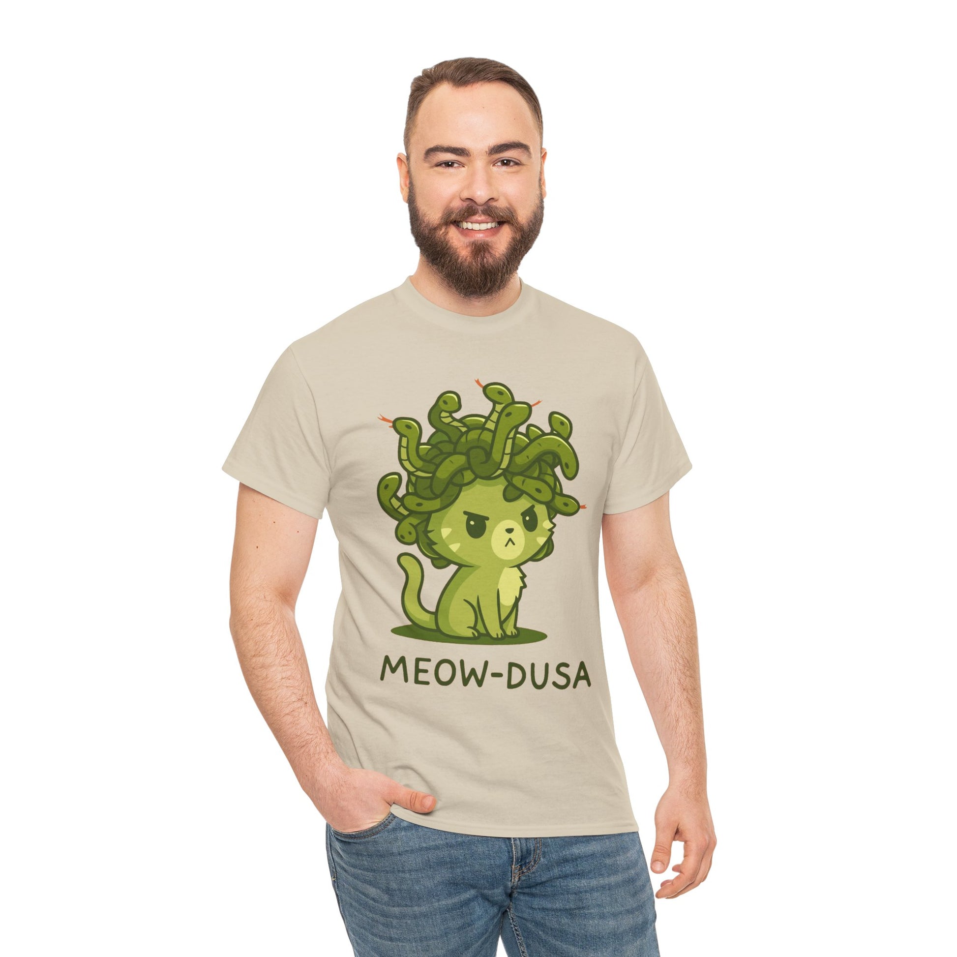 Meow-dusa Funny Cat Medusa T-Shirt – Gildan 5000 Heavy Cotton Tee