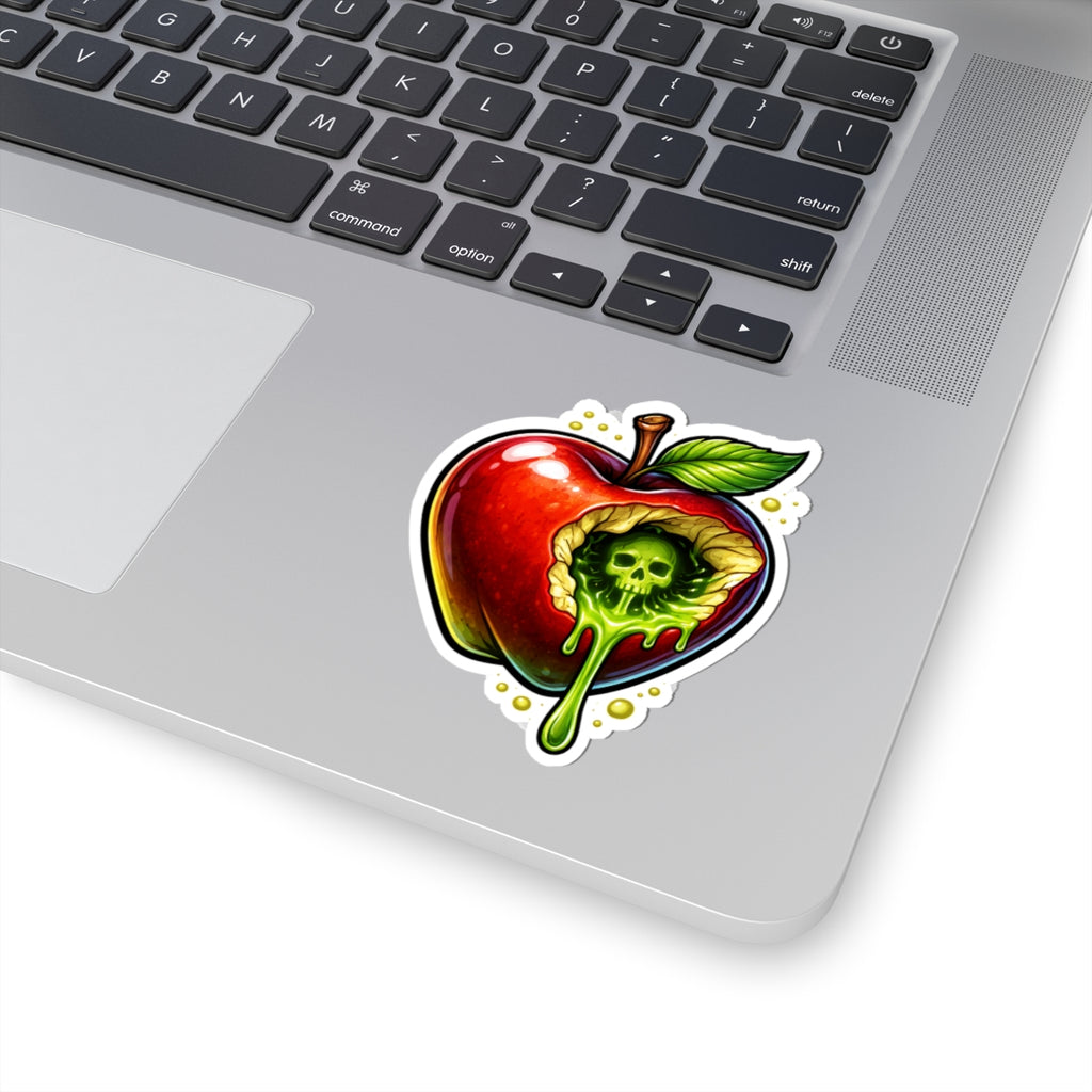 Poisoned Apple Kiss-Cut Sticker — Skull & Dripping Green Goo Design