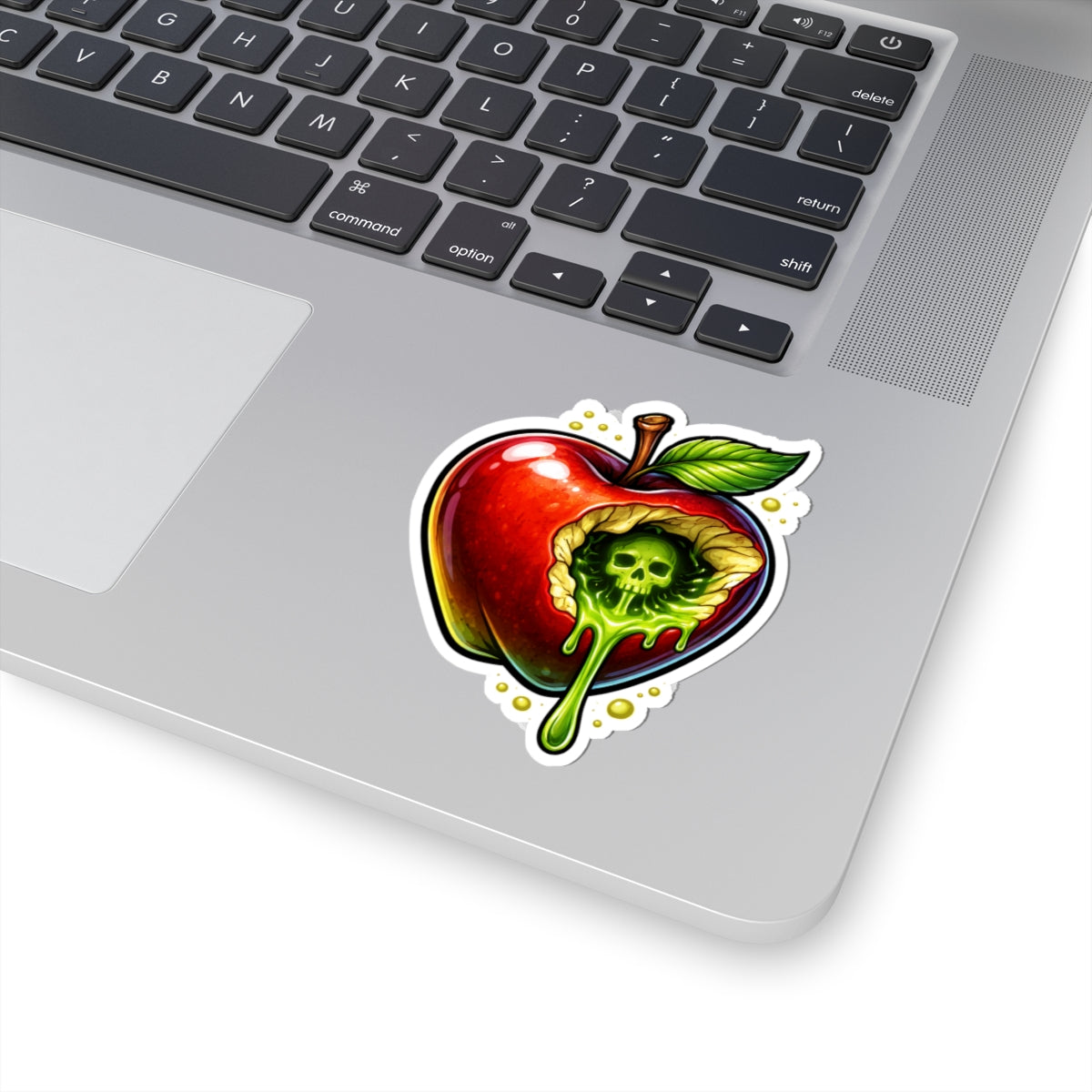 Poisoned Apple Kiss-Cut Sticker — Skull & Dripping Green Goo Design