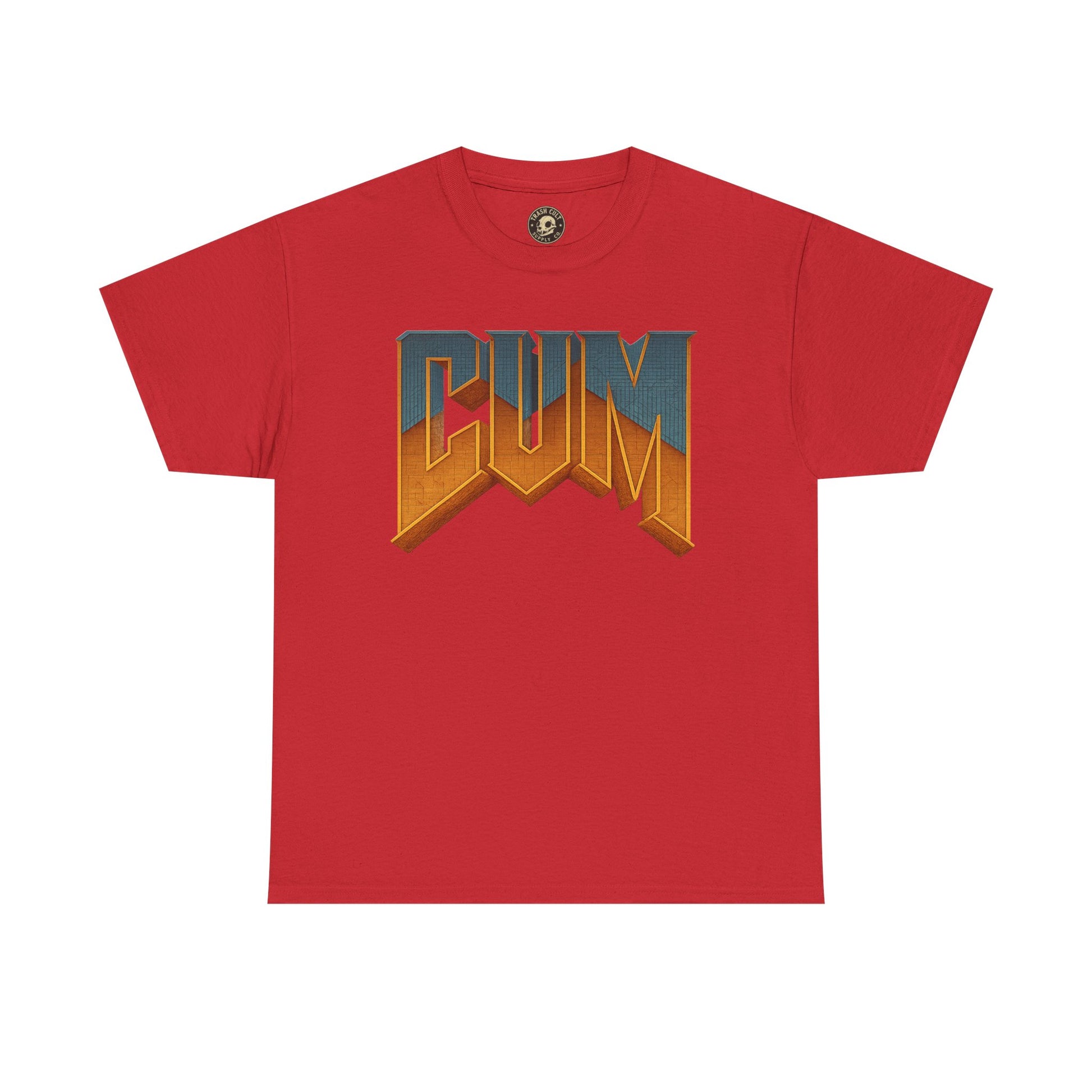 CUM Parody Metal Logo Shirt – Doom-Inspired Retro Gamer Tee on Gildan 5000