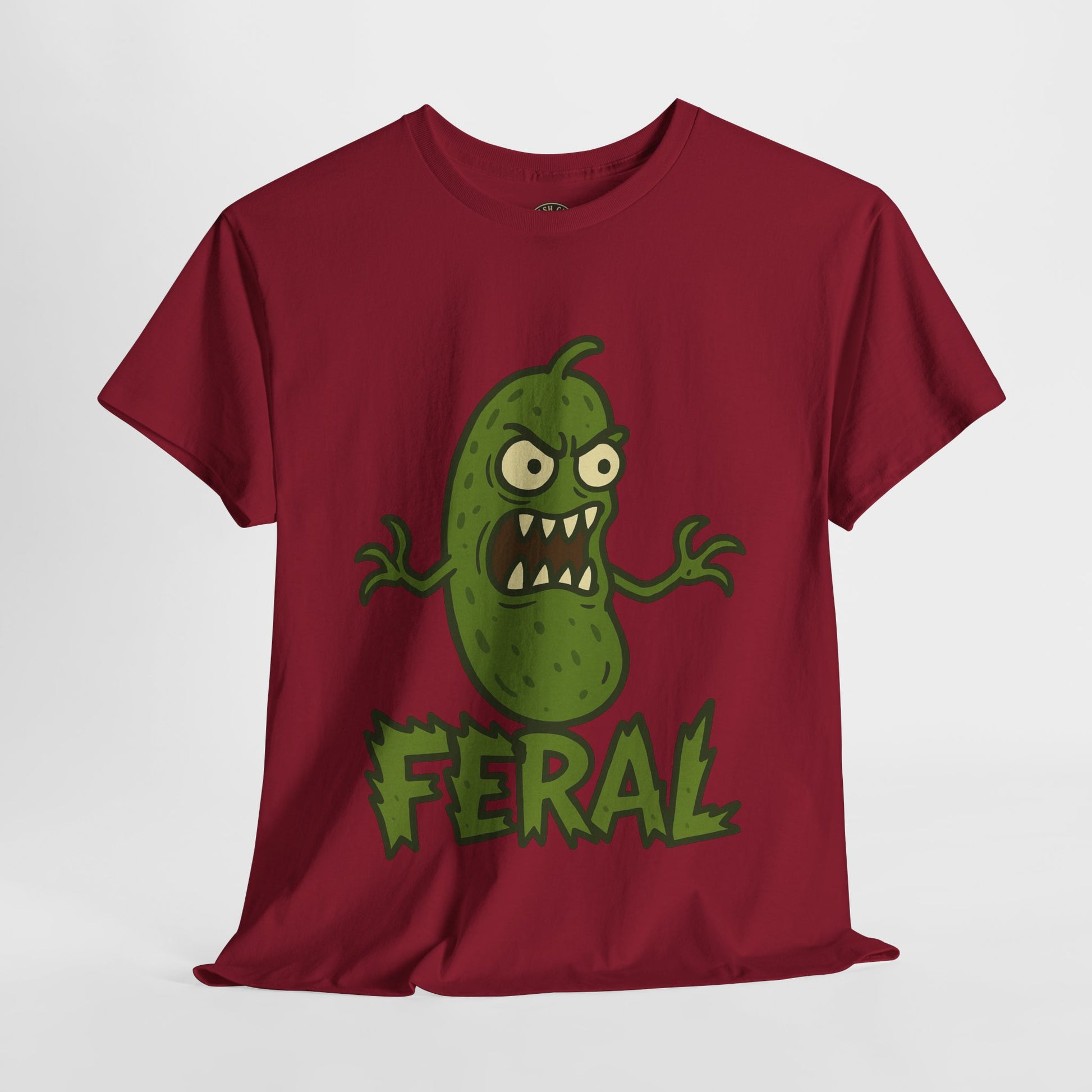 Feral Pickle Cartoon Tee – Trashcore Angry Pickle Shirt – Gildan 5000 Unisex Heavy Cotton