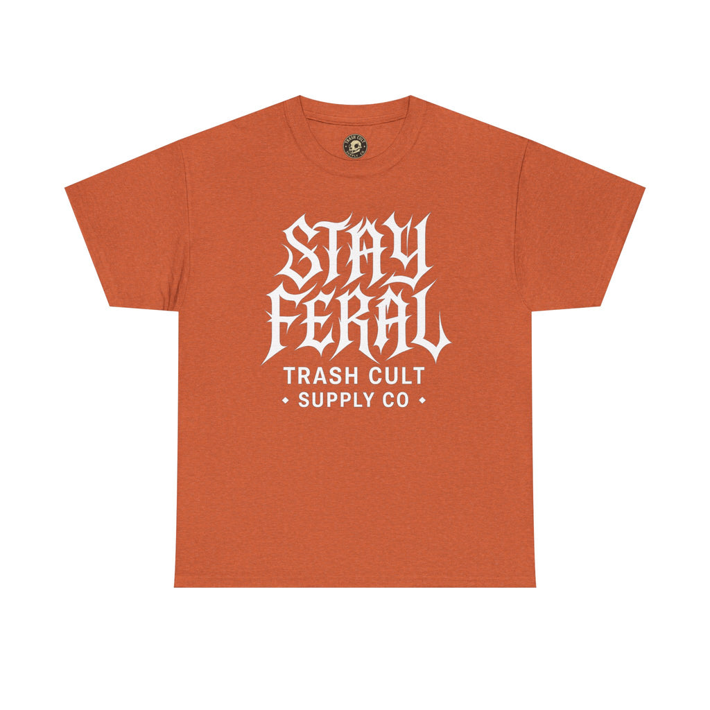 Unisex Heavy Cotton Tee - Stay Feral Graphic Tee, Streetwear Shirt, Gift for Wild Spirits, Eco-Friendly Casualwear, Summer Fashion