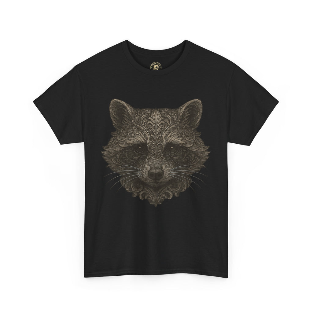 Ornate Raccoon Face Shirt – Intricate Woodland Animal Art Tee – Tattoo-Inspired Forest Aesthetic – Trash Cult Supply Co.