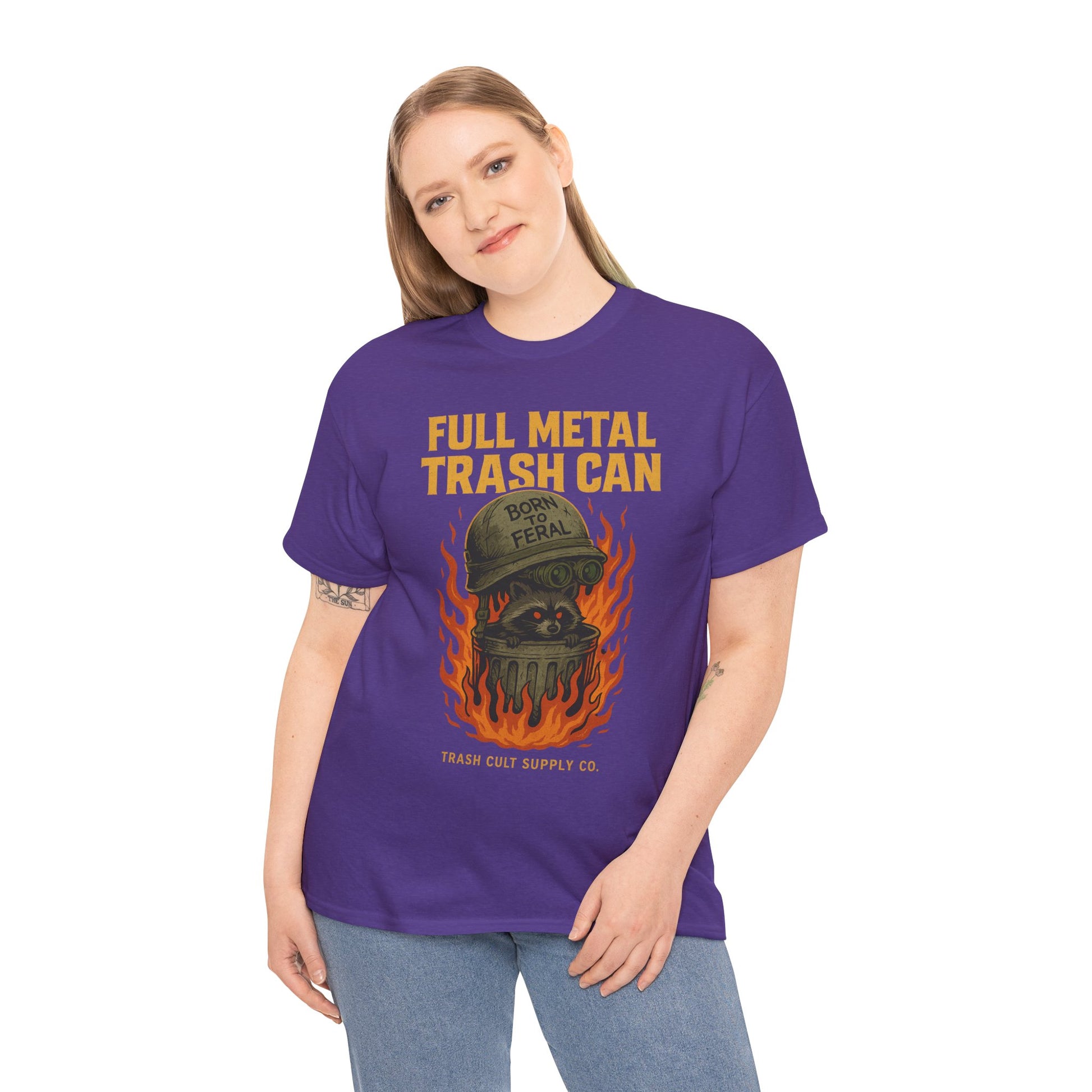 Full Metal Trash Can T-Shirt – Born to Feral Raccoon Graphic | Trash Cult Supply Co. | Gildan 5000 Tee