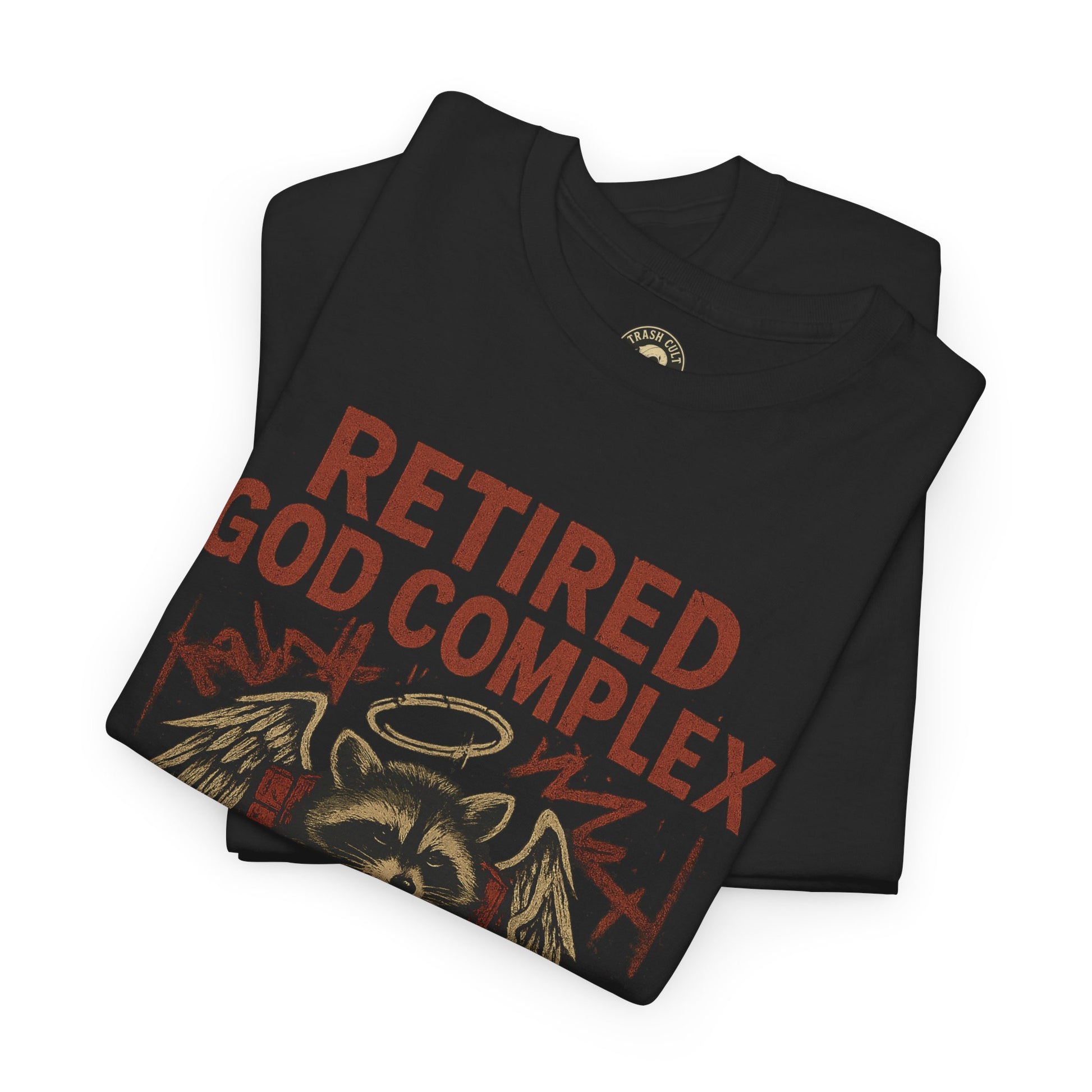 Retired God Complex Raccoon Shirt – Trash Cult Supply Co Grunge Angelcore Graphic Tee