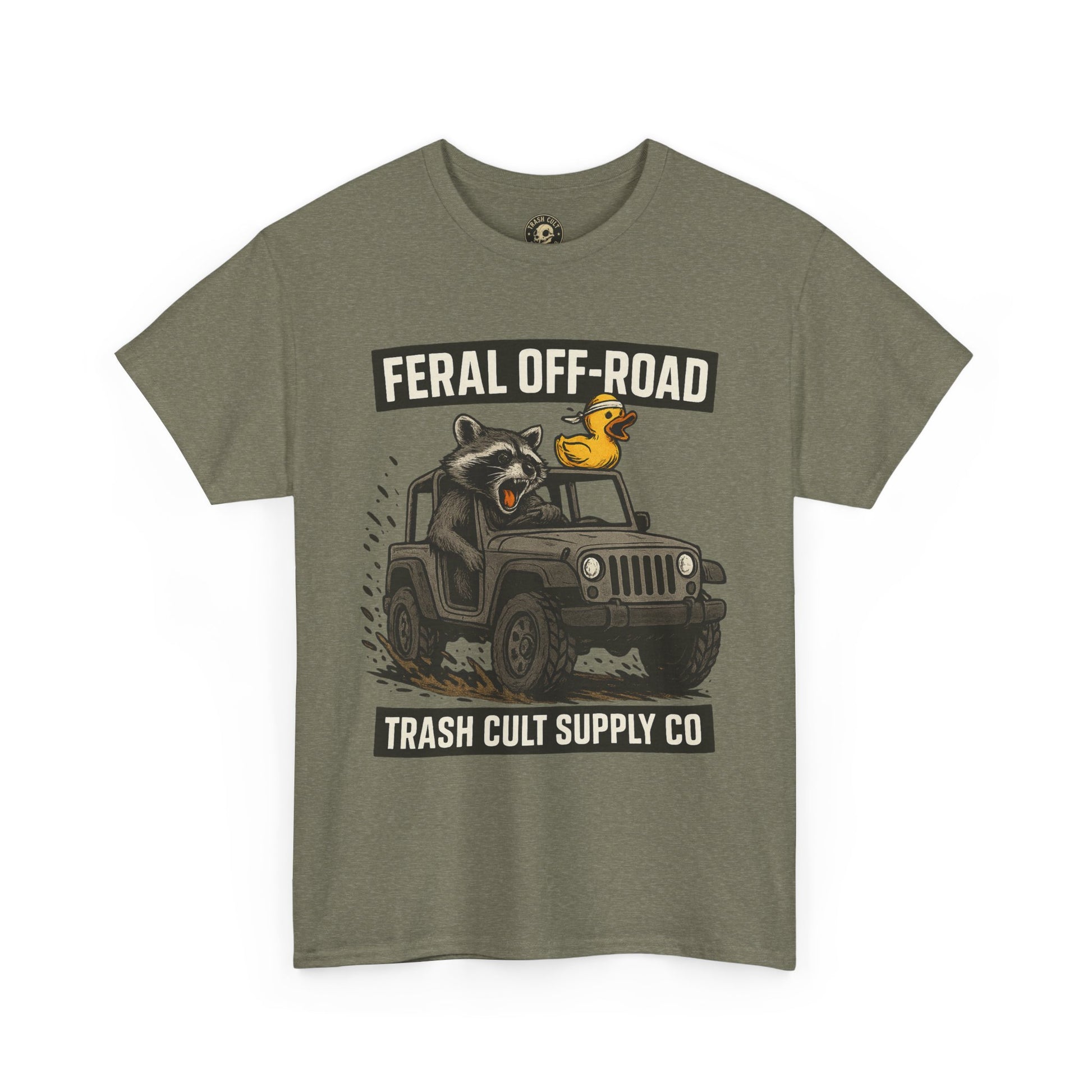 Feral Off-Road Raccoon Jeep Shirt – Mud Slinging Chaos | Trash Cult Supply Co | Gildan 5000 Tee