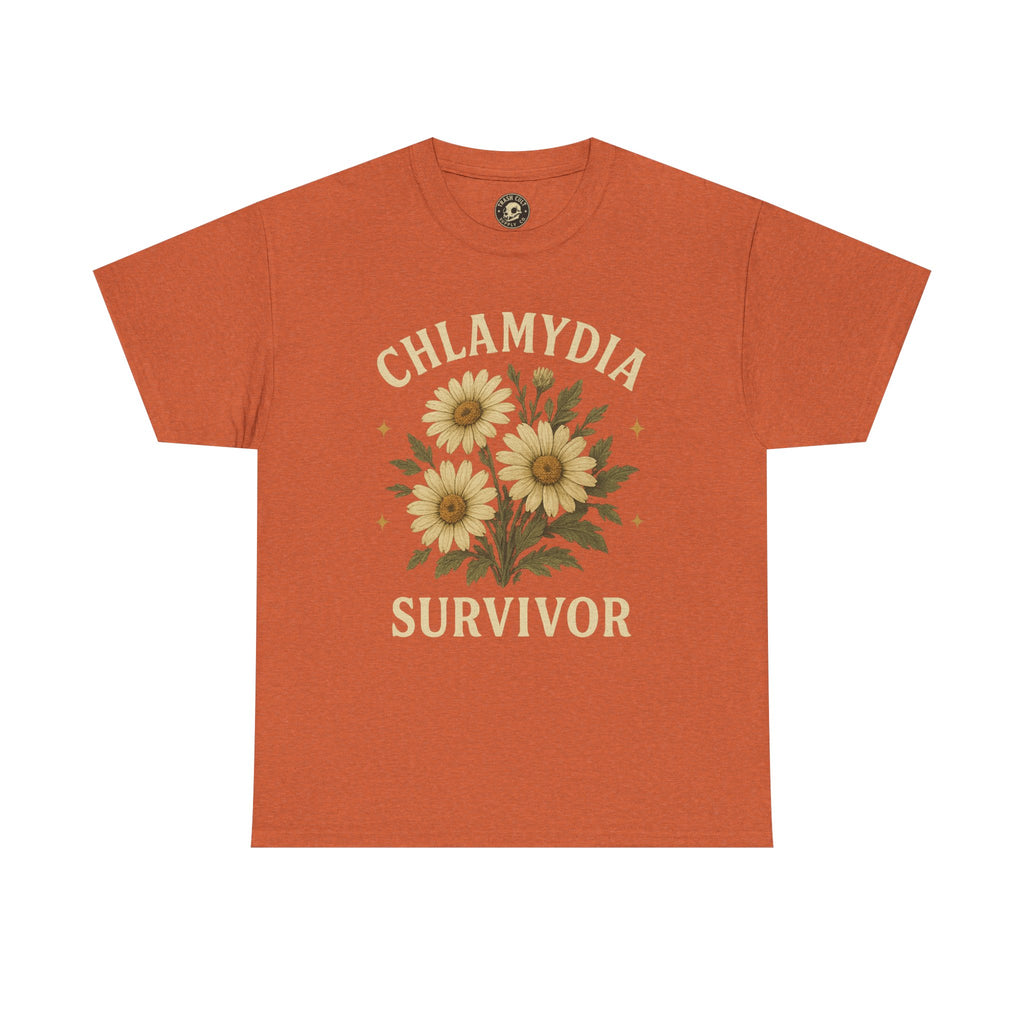 Chlamydia Survivor Vintage Floral Tee – Funny Bold Statement Shirt – Gildan 5000 Unisex Heavy Cotton