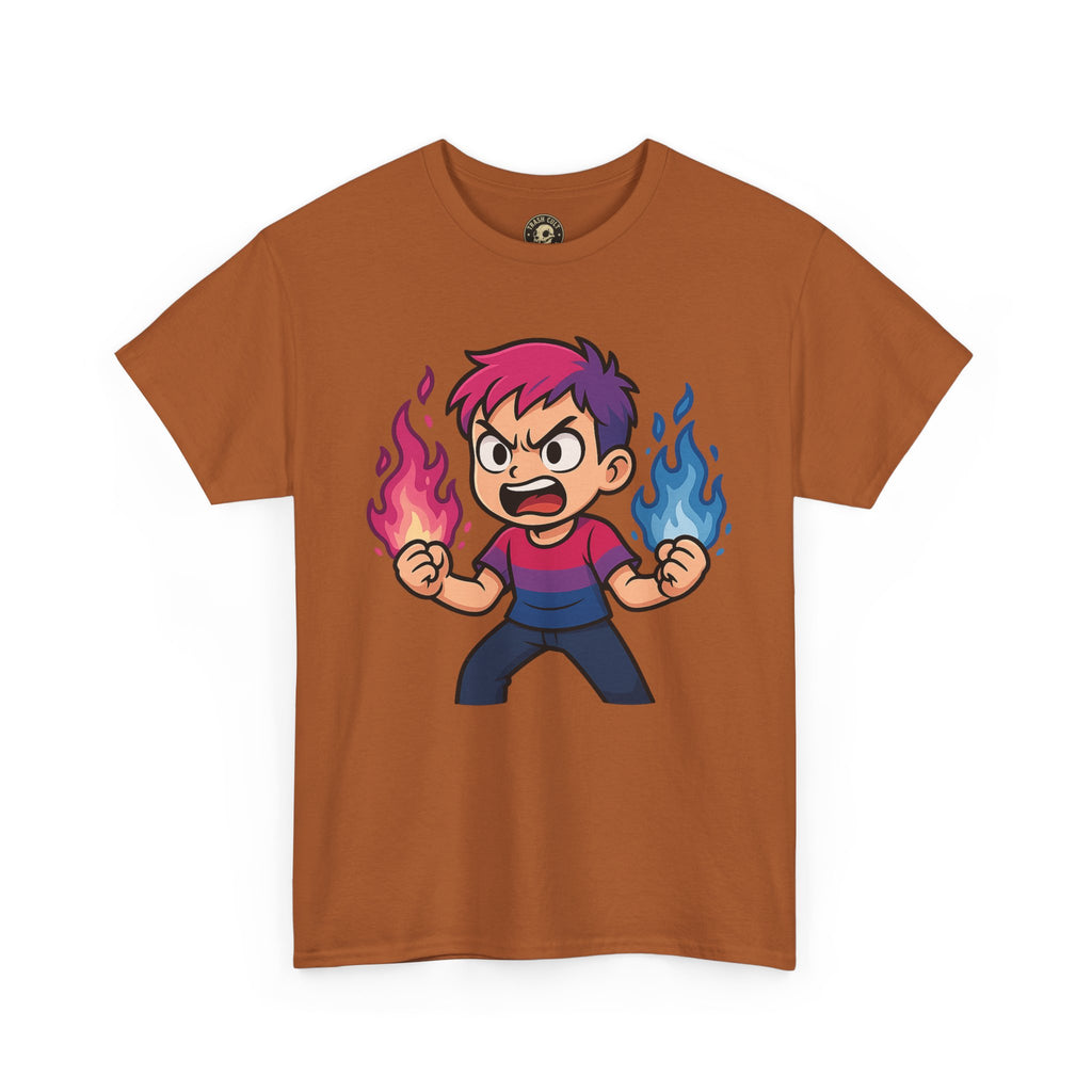 Bi-Furious Cartoon Pride Tee – Unisex Heavy Cotton Shirt for Gamers, Comic Fans & LGBTQ+ Allies