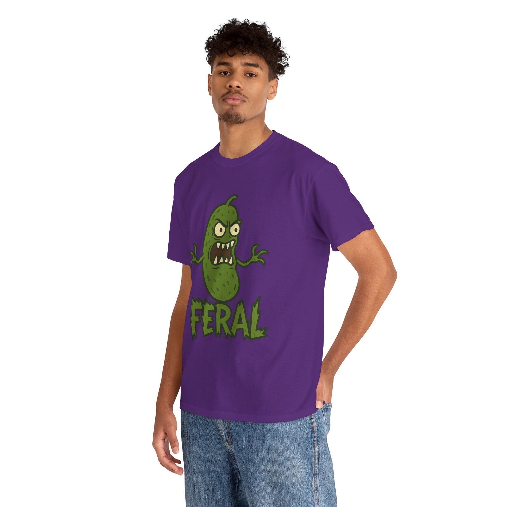 Feral Pickle Cartoon Tee – Trashcore Angry Pickle Shirt – Gildan 5000 Unisex Heavy Cotton
