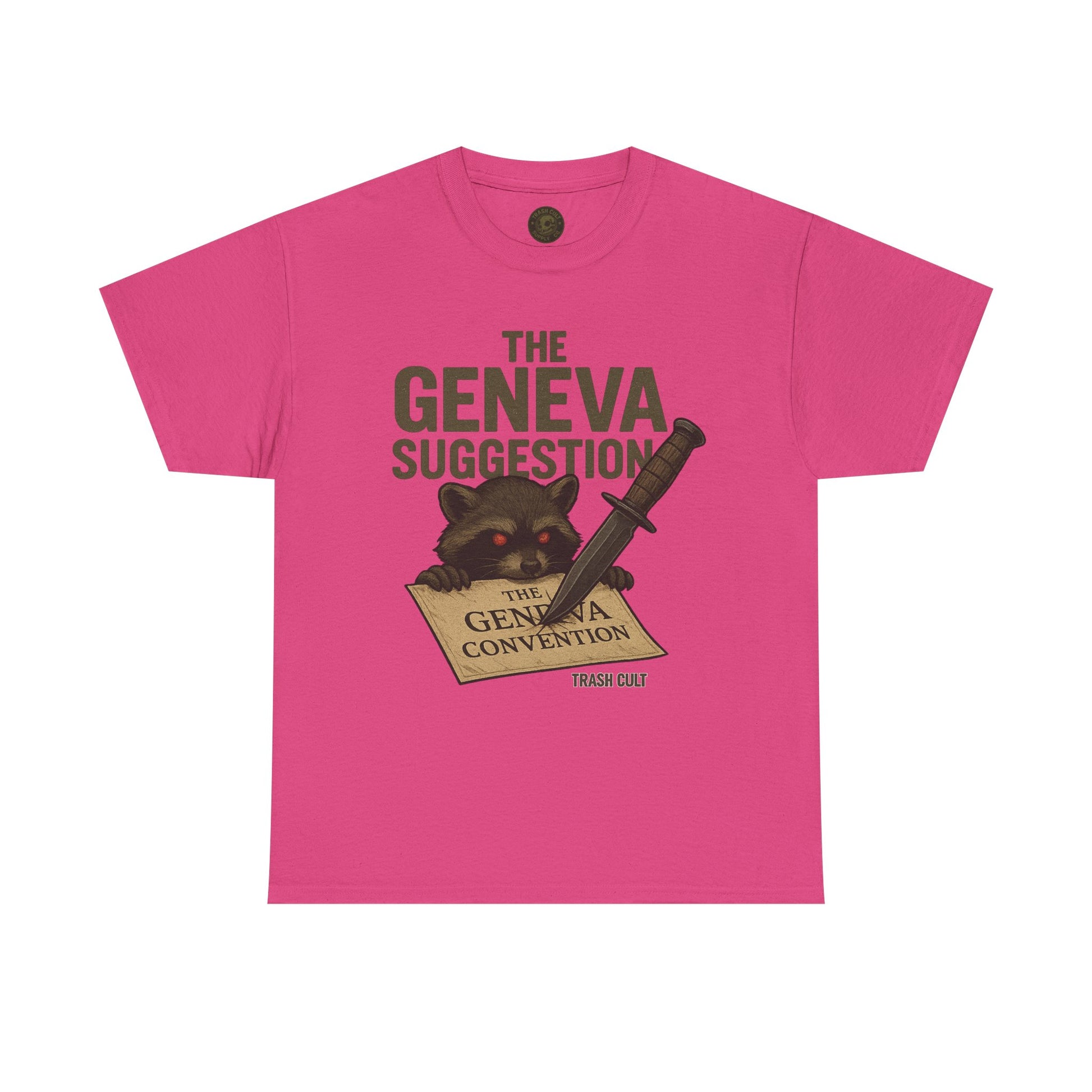 The Geneva Suggestion T-Shirt – Tactical Raccoon Dark Humor Tee | Trash Cult Supply Co. | Gildan 5000