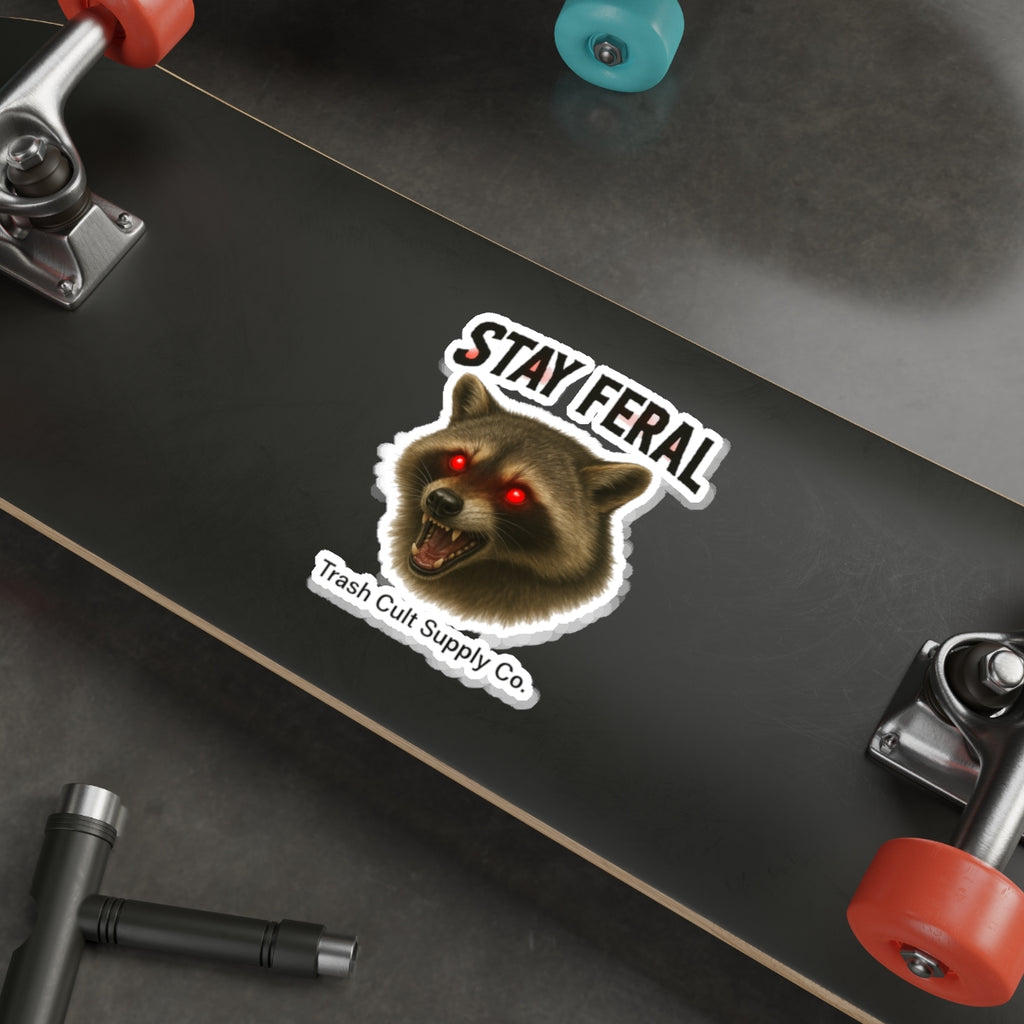 Stay Feral Die-Cut Stickers | Raccoon Sticker, Laptop Decals, Eco-Friendly Stickers, Trash Cult Supply Co. Merchandise
