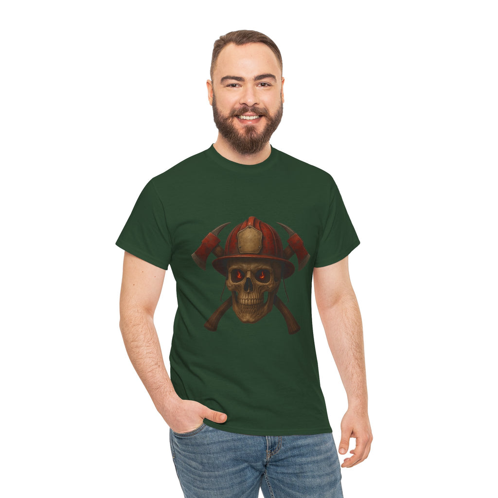 Skull Firefighter Tee, Unisex Heavy Cotton Shirt, Firefighter Gift, Halloween Costume T-Shirt, Unique Graphic Tee, Casual Wear