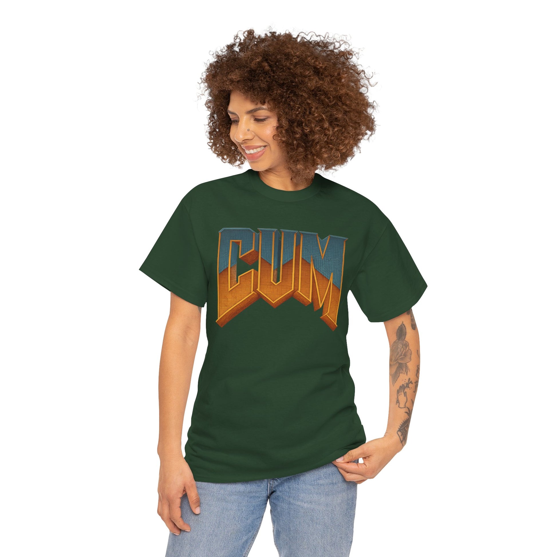 CUM Parody Metal Logo Shirt – Doom-Inspired Retro Gamer Tee on Gildan 5000