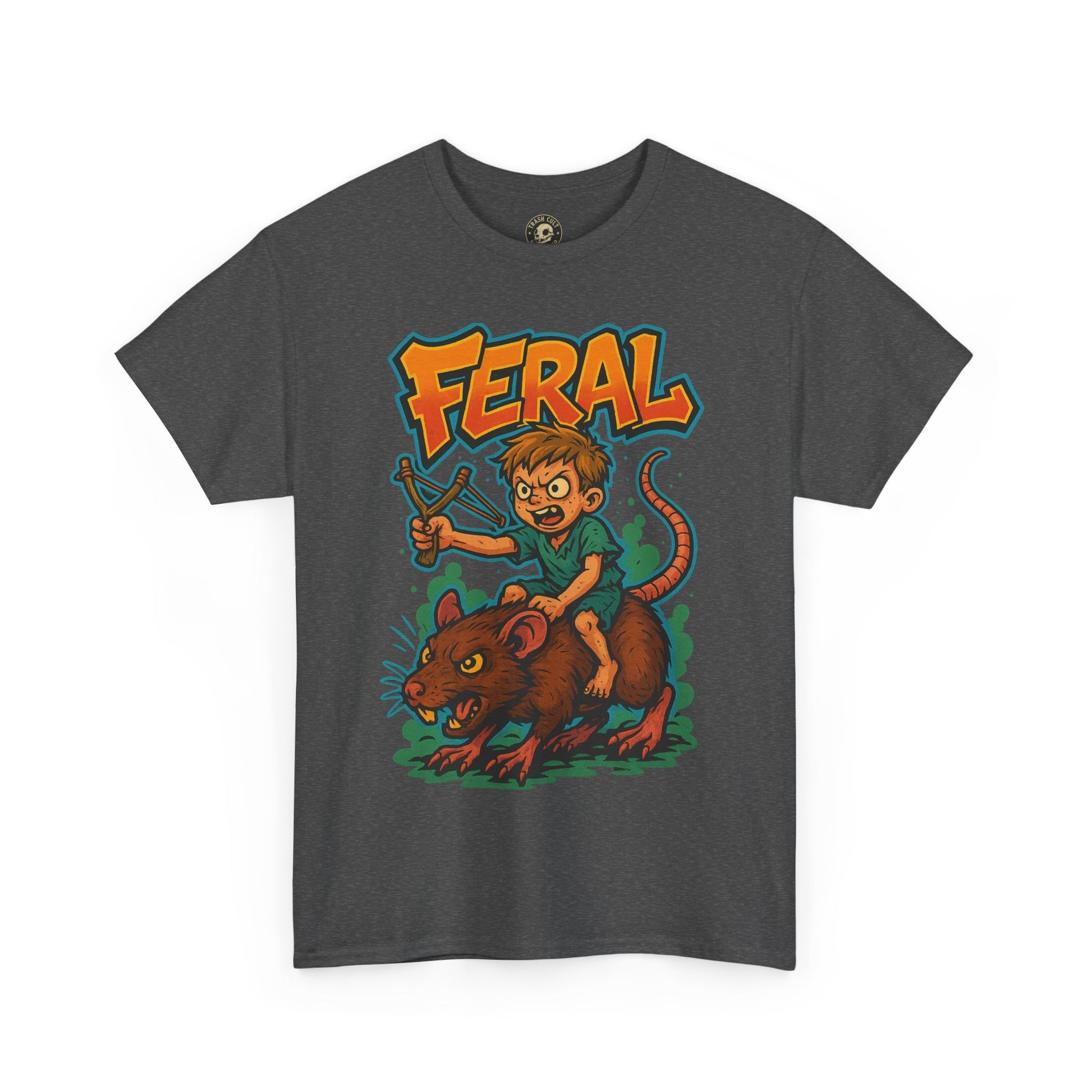 FERAL Graffiti Rat Rider T-Shirt – Bold New School Streetwear | Gildan 5000 Chaos Graphic Tee
