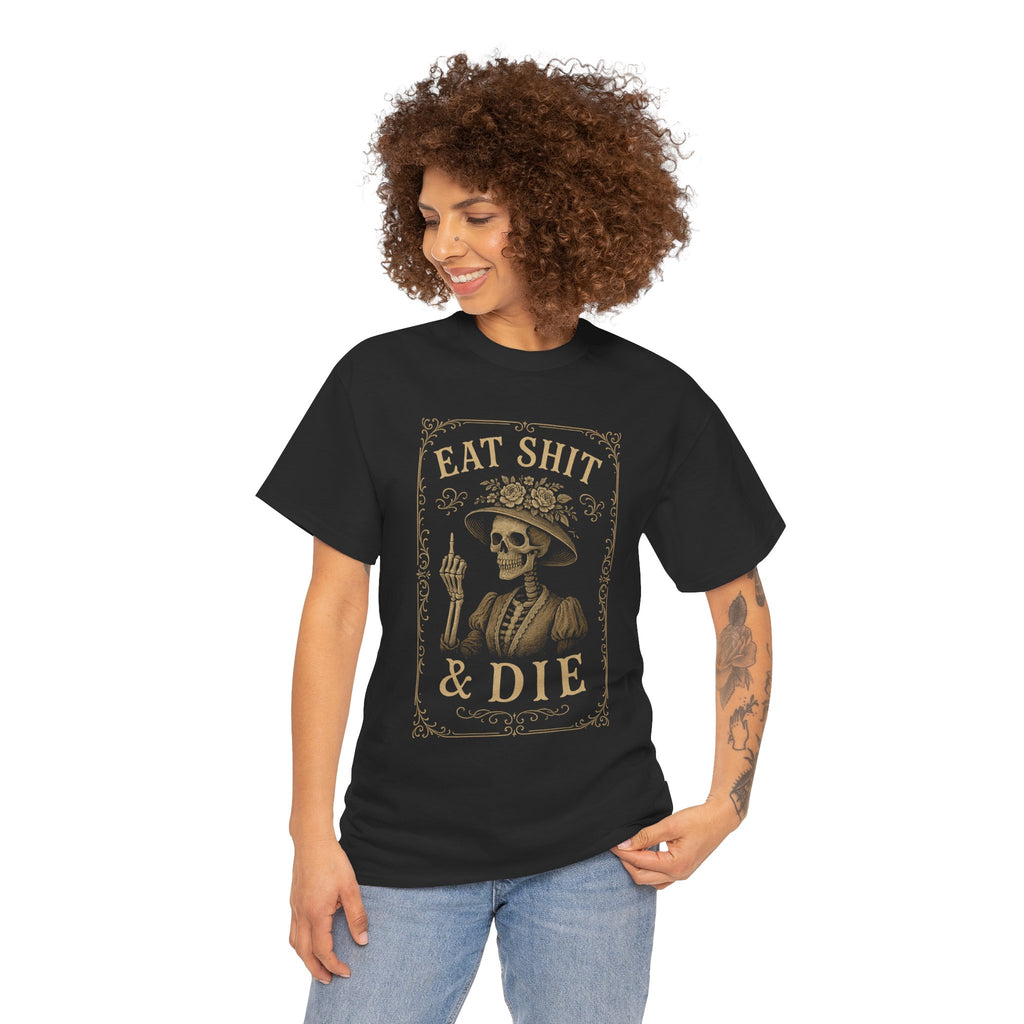 Eat Shit & Die Skeleton Shirt – Vintage Victorian Gothic Tee by Trash Cult Supply Co.