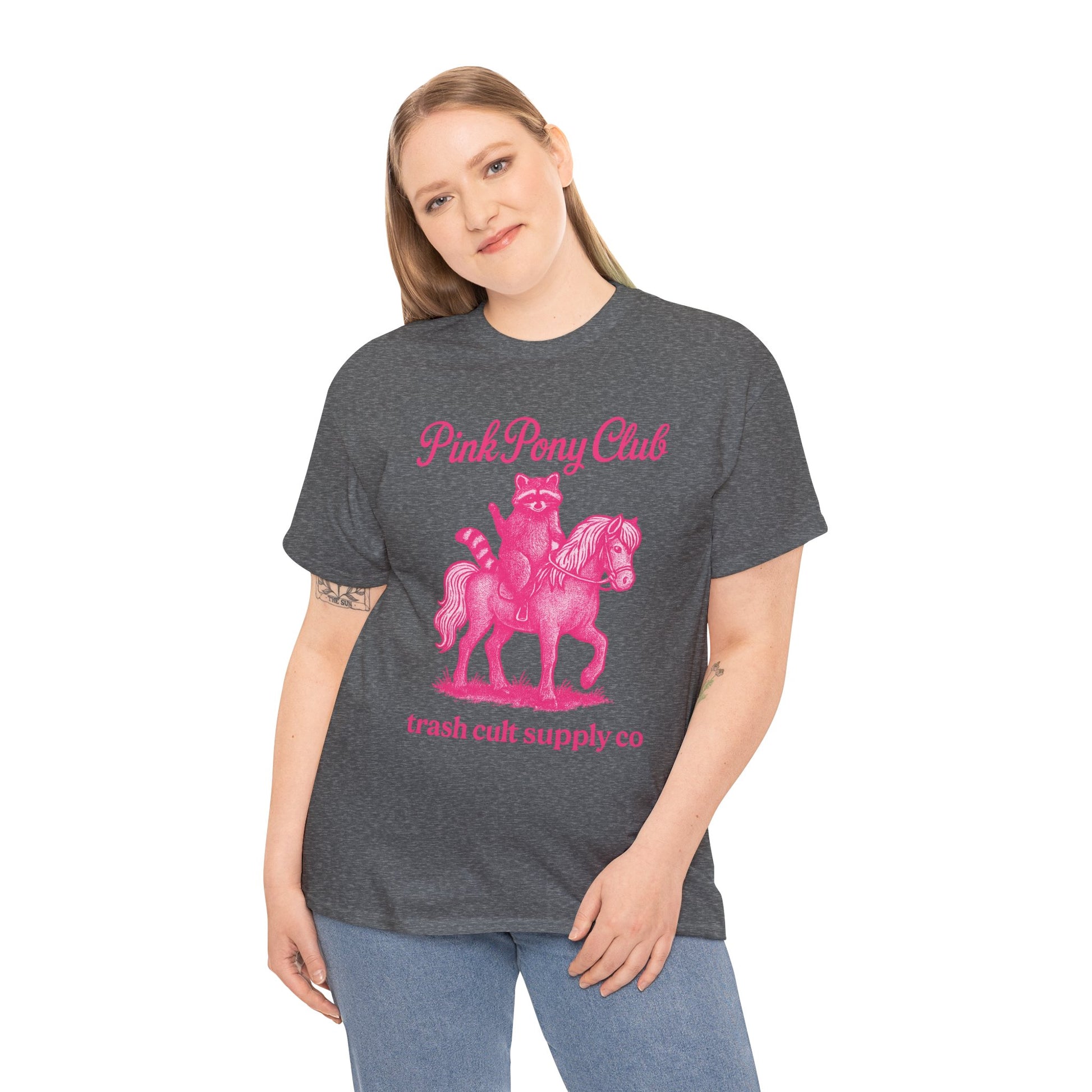Pink Pony Club Raccoon Riding Pony Shirt – Vintage Hot Pink Halftone Tee by Trash Cult Supply Co