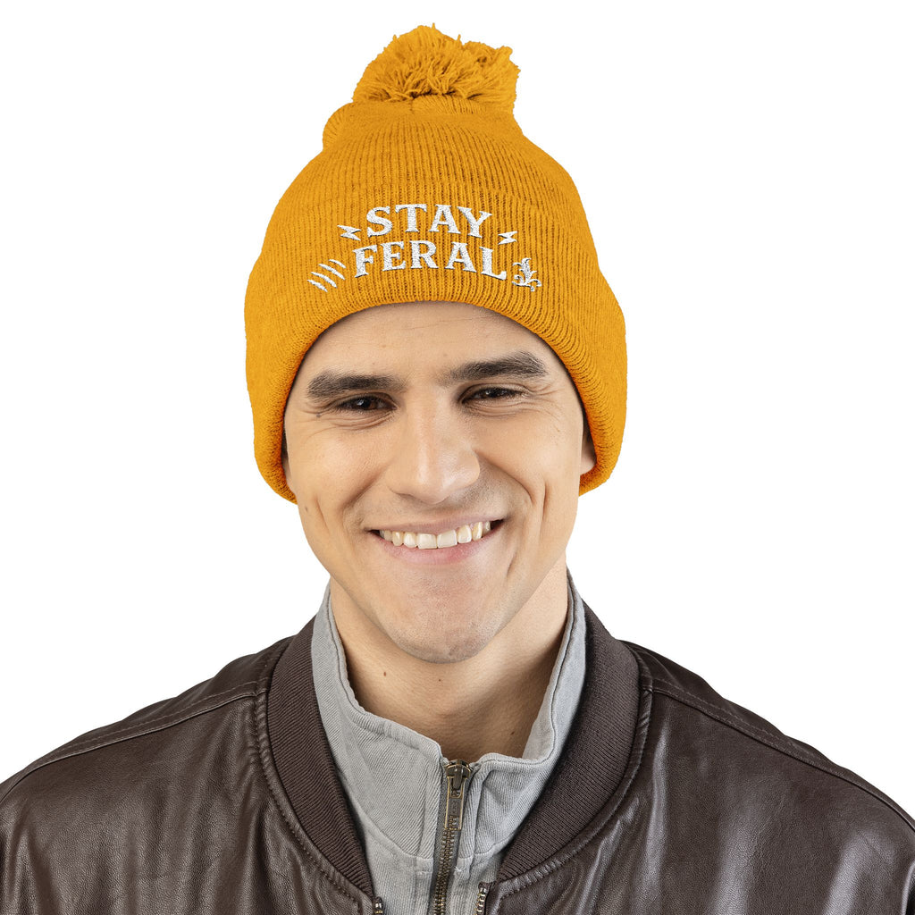 Stay Feral Pom-Pom Knit Cap, Cozy Winter Beanie, Embroidered Hats for Adventurers, Gift for Outdoorsy Friends, Stylish Cold Weather [...]