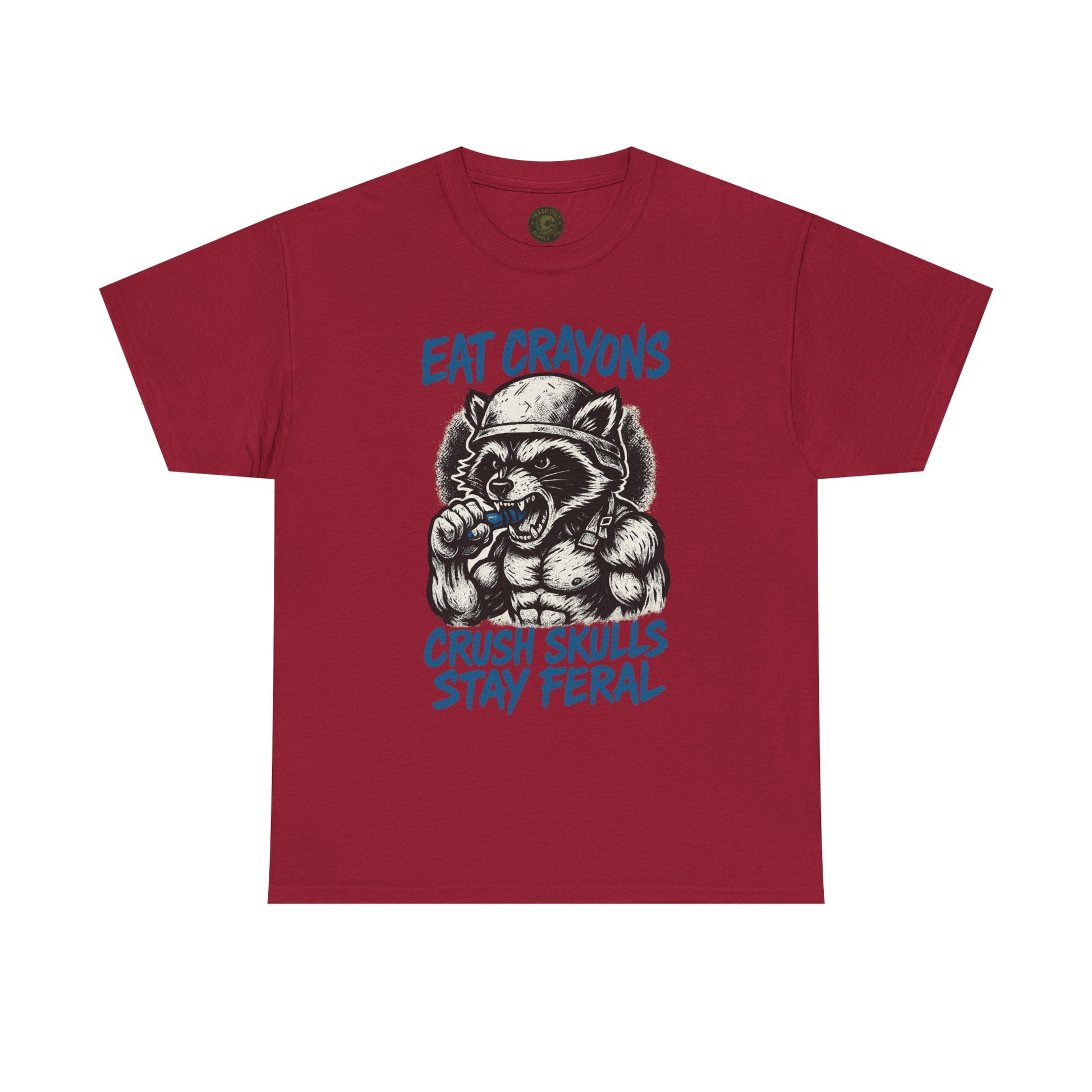 Eat Crayons Crush Skulls Stay Feral Military Raccoon Shirt – Gildan 5000