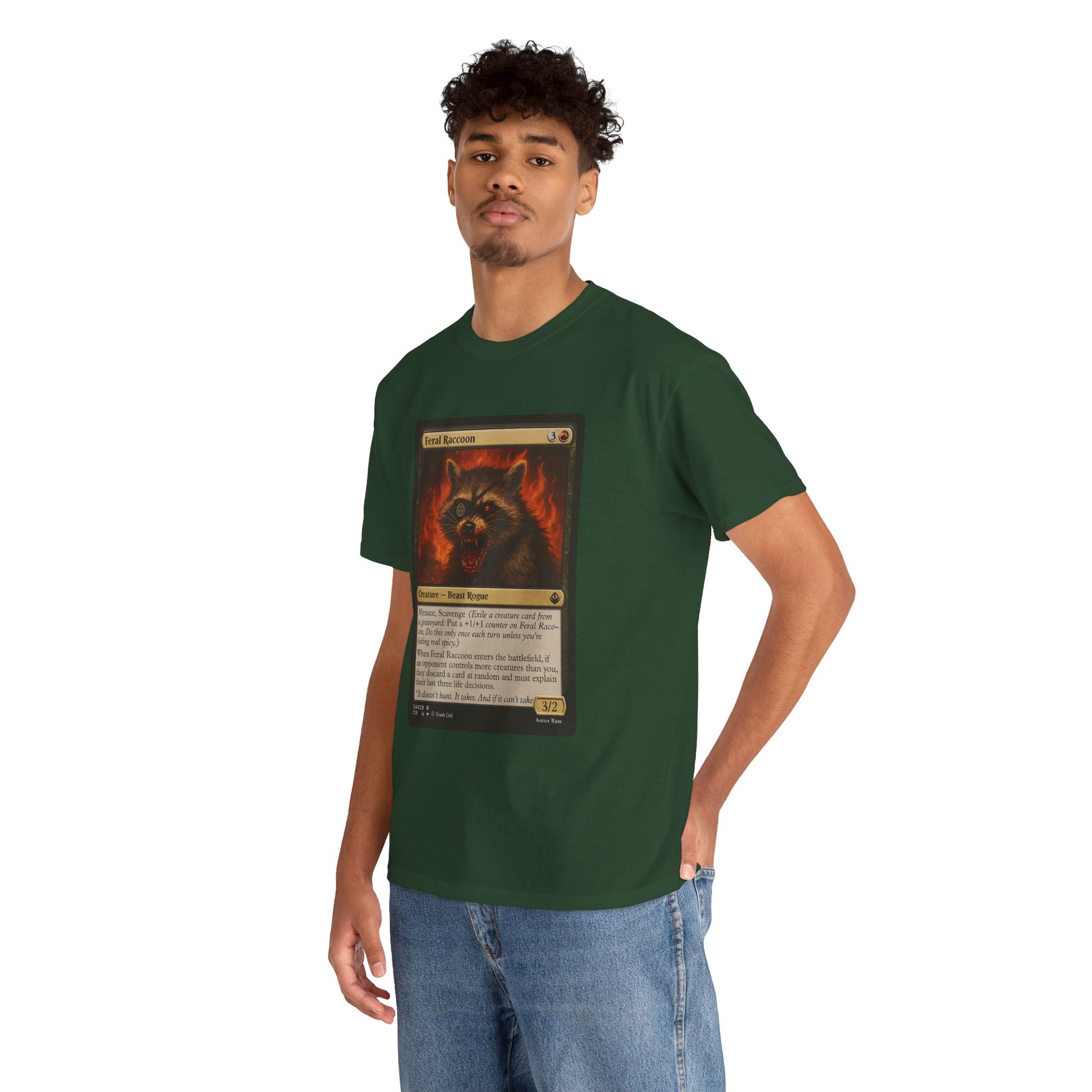 Feral Raccoon Magic Card Shirt – MTG-Inspired Beast Rogue Tee, Trash Cult Creature Card, Gildan 5000 Unisex T-Shirt