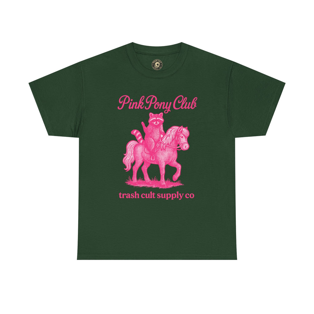 Pink Pony Club Raccoon Riding Pony Shirt – Vintage Hot Pink Halftone Tee by Trash Cult Supply Co