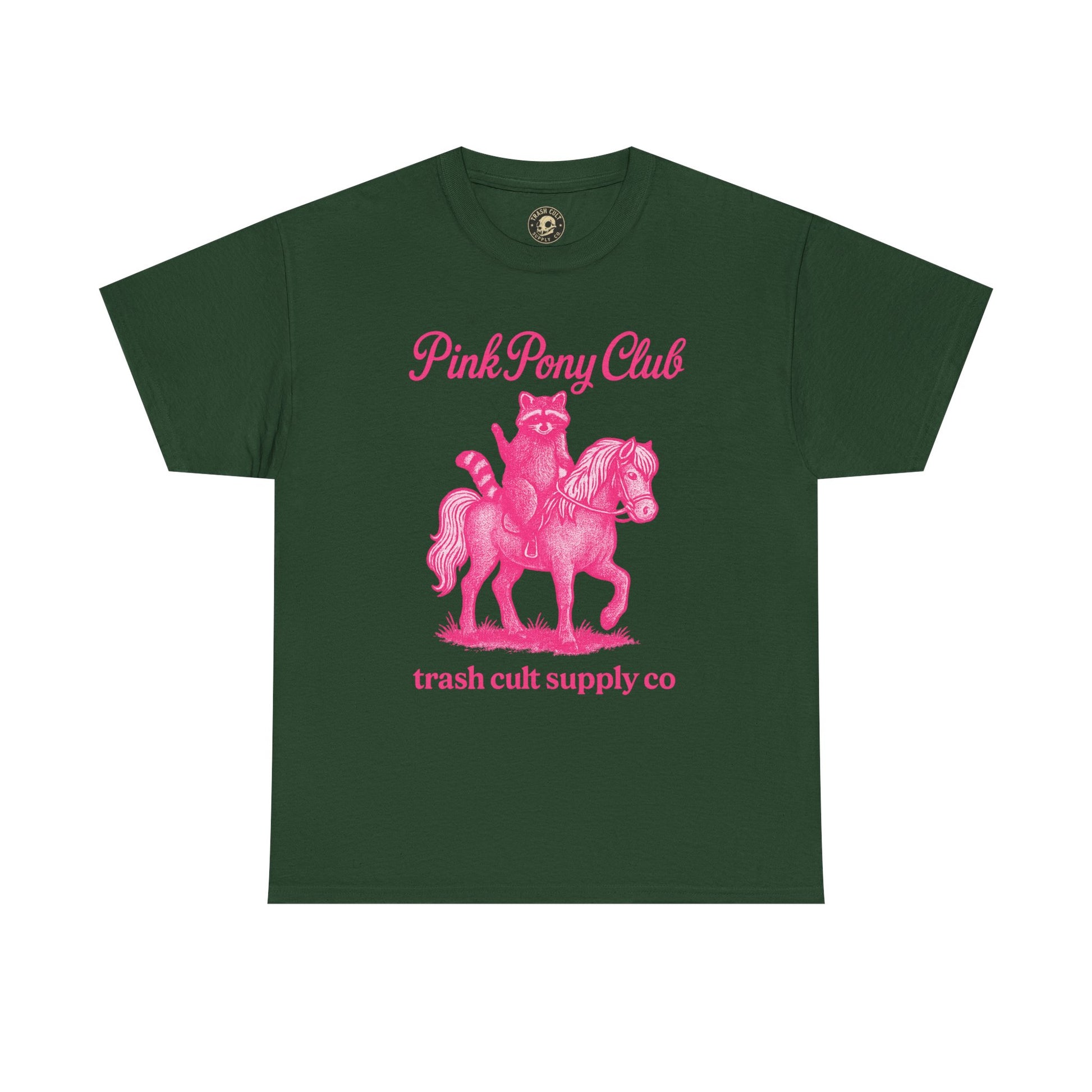 Pink Pony Club Raccoon Riding Pony Shirt – Vintage Hot Pink Halftone Tee by Trash Cult Supply Co