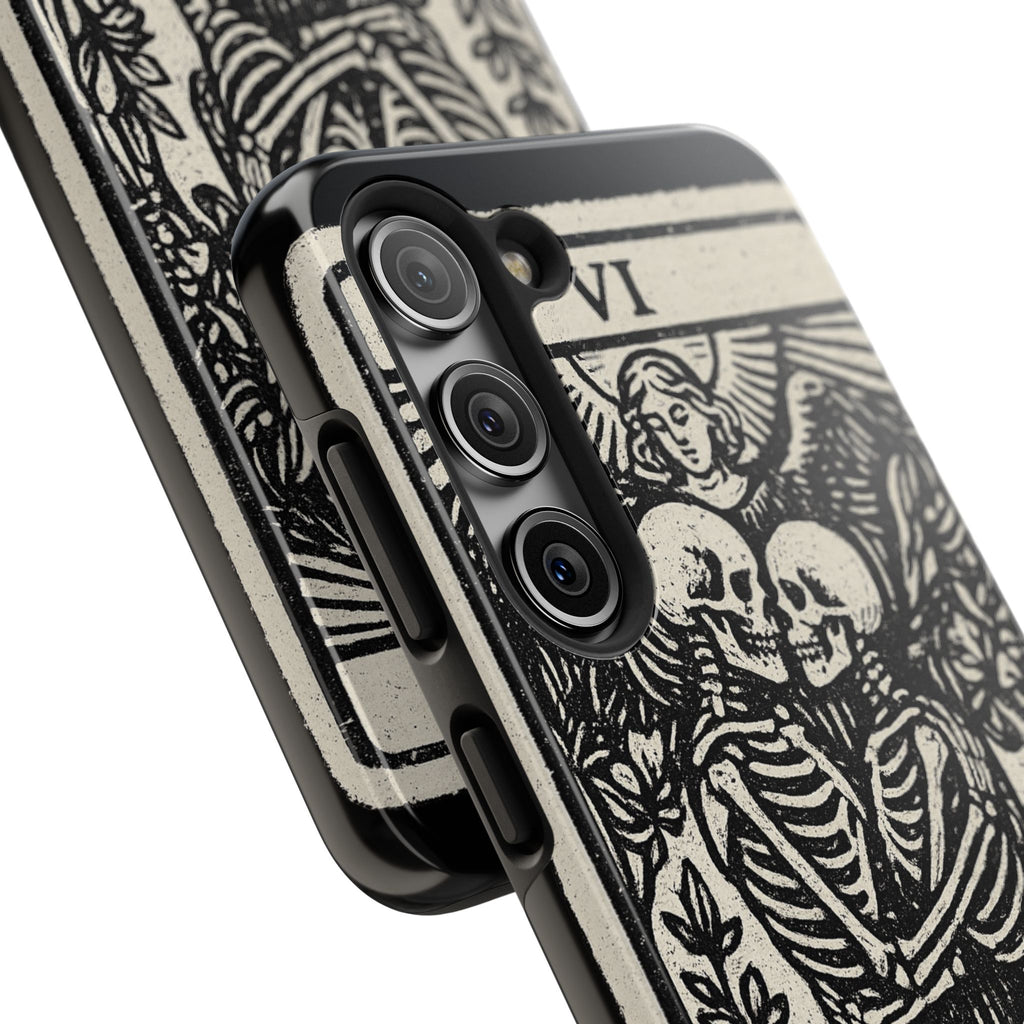 Tough Phone Case with Skeleton Lovers Design, Gothic Phone Cover, Unique Couples Gift, Halloween Accessory, Edgy Tech Design