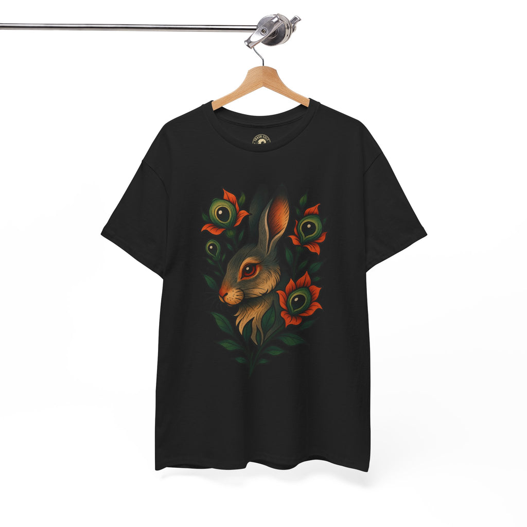 Whimsical Rabbit Floral Tee, Nature Lover Gift, Casual Wear, Eco-Friendly Fashion, Unique Graphic T-Shirt, Year-Round Style