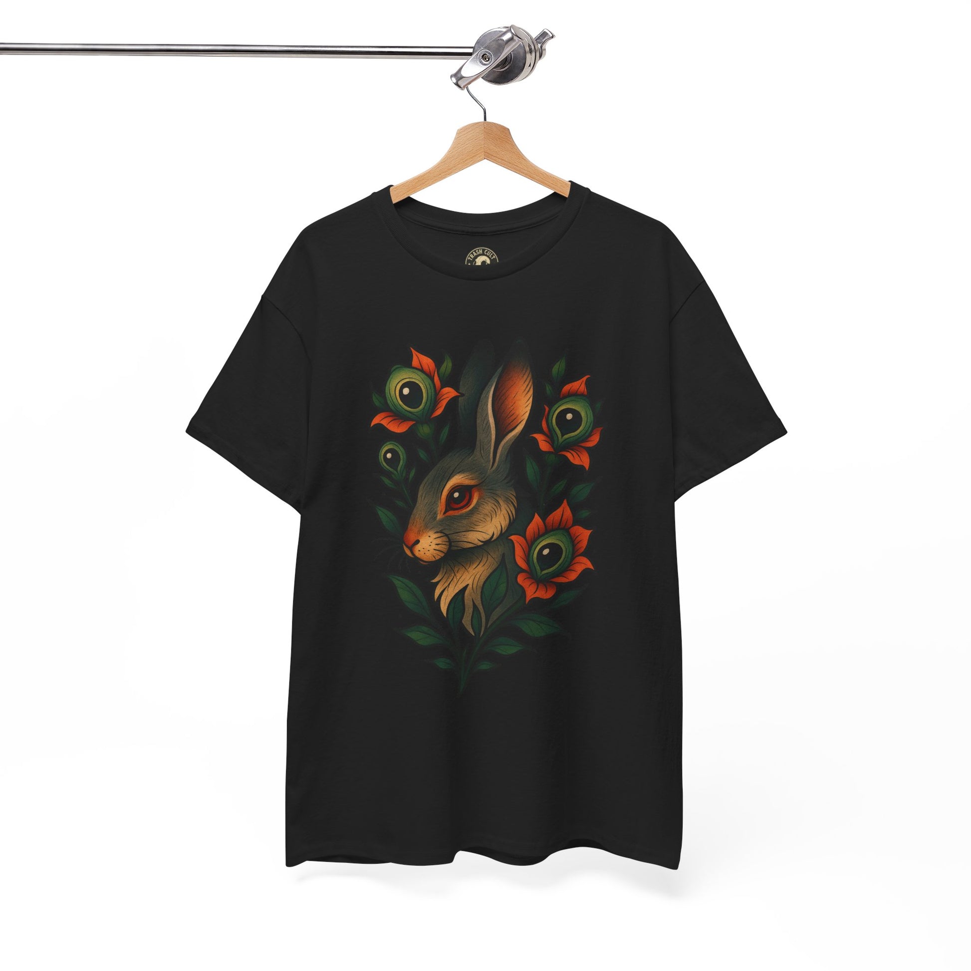Whimsical Rabbit Floral Tee, Nature Lover Gift, Casual Wear, Eco-Friendly Fashion, Unique Graphic T-Shirt, Year-Round Style